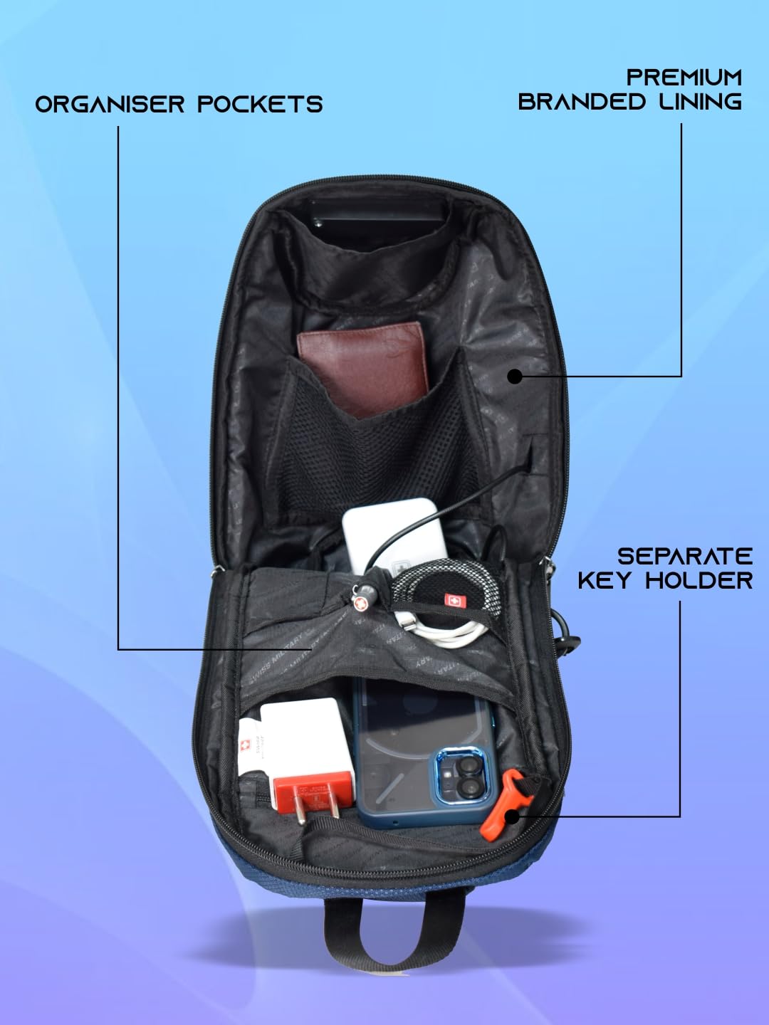 SWISS MILITARY Blue Beast Cross Body Bag with 3-Dial Concealed Lock, USB Charging Port & Quick Access Pocket - 7L Capacity | Secure Travel, Daily Commute & Outdoor Adventures