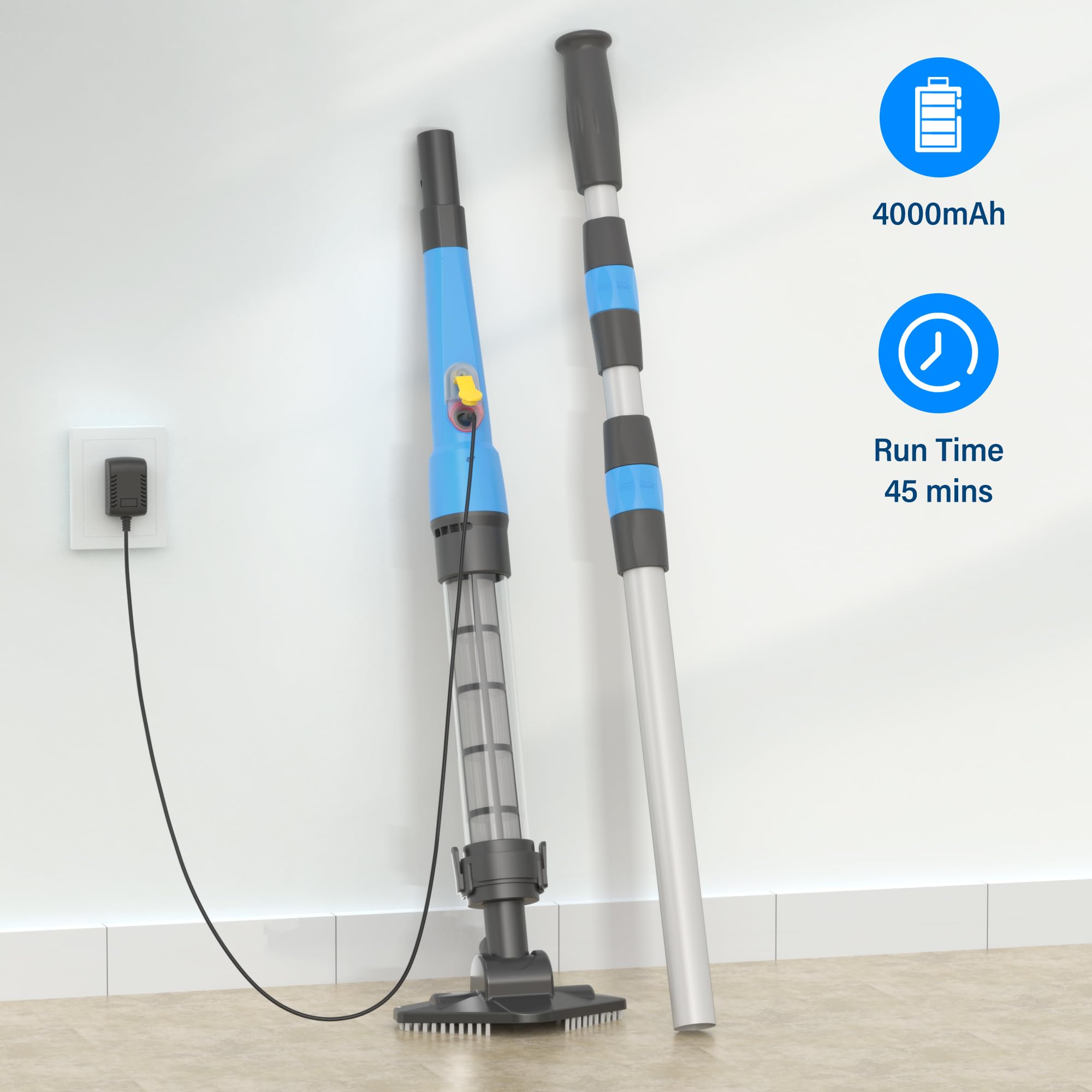 Cordless Pool Vacuum Cleaner - Rechargeable & Portable Swimming Pool Cleaner with 45 Min Runtime - Perfect for Small Above Ground Pools, Hot Tubs, Spas - Easy Pool Maintenance for Backyard, Vacation Homes & RV Trips