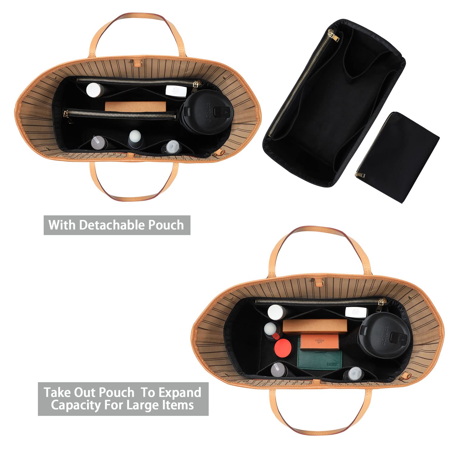 ZTUJO Felt Purse Organizer Insert for Louis Vuitton Speedy, Neverfull, Graceful & Tote Bags - Handbag Shaper & Storage Solution for Travel, Work & Daily Use
