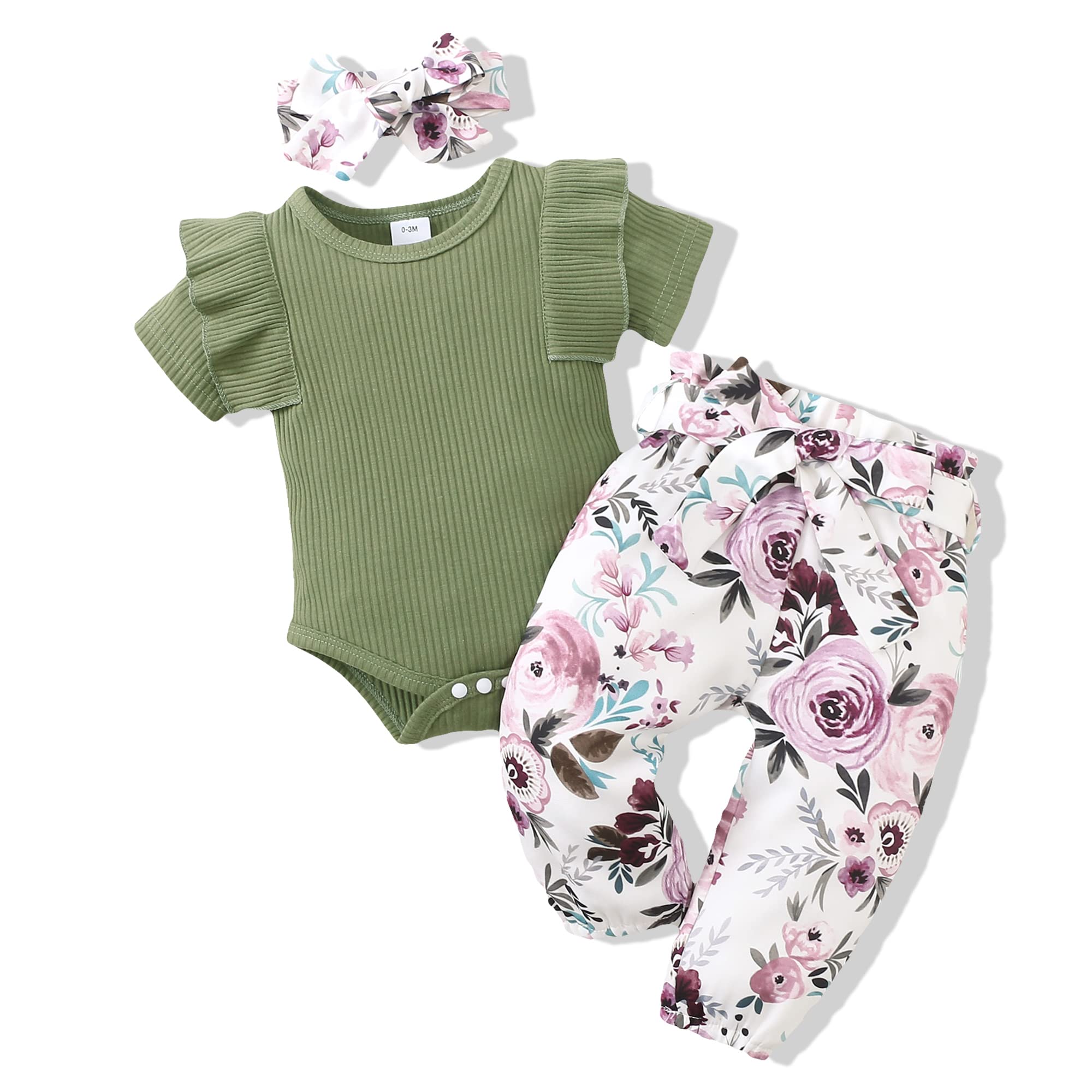 Adorable Newborn Baby Girl Clothes Set - Soft Ribbed Romper & Pants Outfit for Infants | Perfect for Photo Shoots, Playtime & Special Occasions