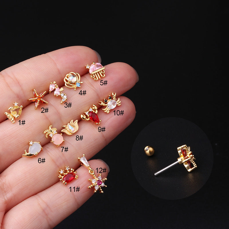 20G Cartilage Tiny Stud Earrings - Cute Ocean Animal Earrings (Dolphin, Starfish, Turtle) | Hypoallergenic Stainless Steel Jewelry for Women - Perfect for Daily Wear, Beach Vacation & Gift Giving