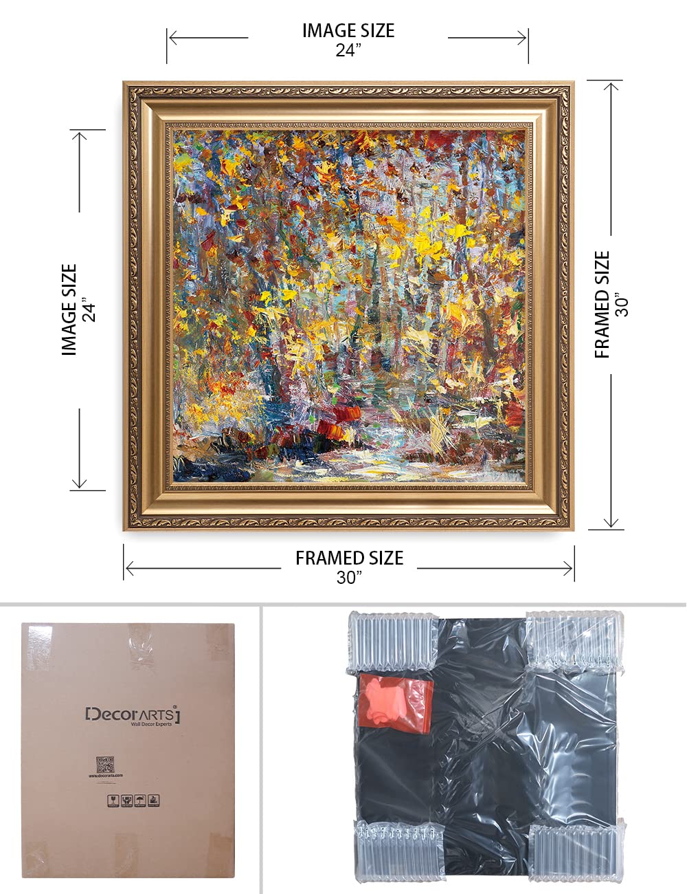 DECORARTS - David Ma's Gathering Birds Abstract Landscape Wall Art - Giclee Print in Classic Golden Frame (30