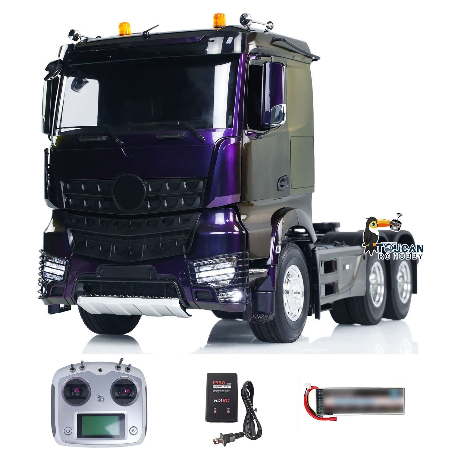 1/14 Scale 6x4 RC Tractor Truck - Remote Control Car with Realistic Light & Sound Effects, Rotating Roof Lights | PNP/RTR Options | Perfect for Construction Site Play, Off-Road Racing & Collector Display