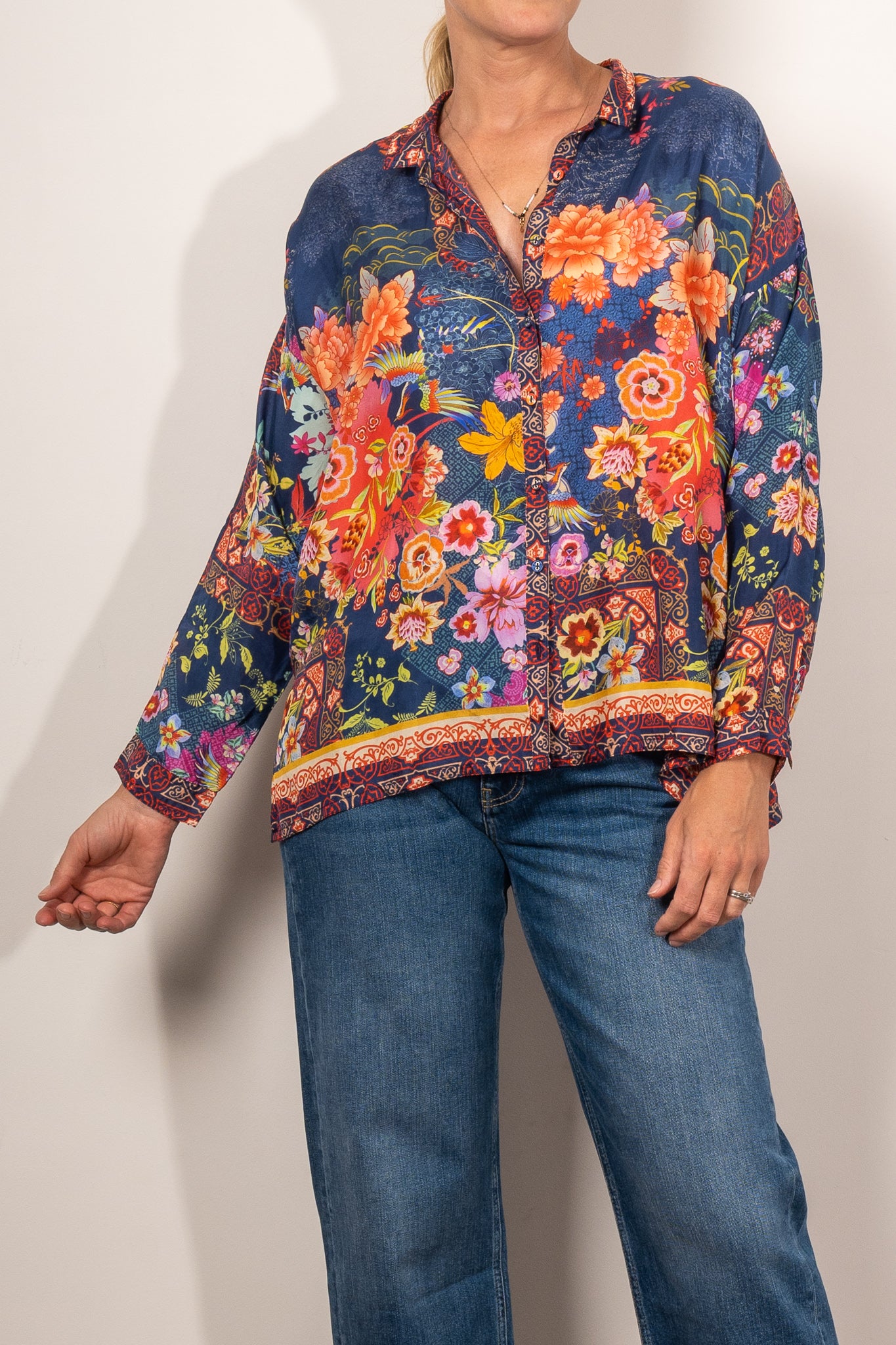 Johnny Was Audrey Oversized Blouse - Boho Flowy Women's Top for Casual & Dressy Occasions | Perfect for Beach, Office & Date Nights
