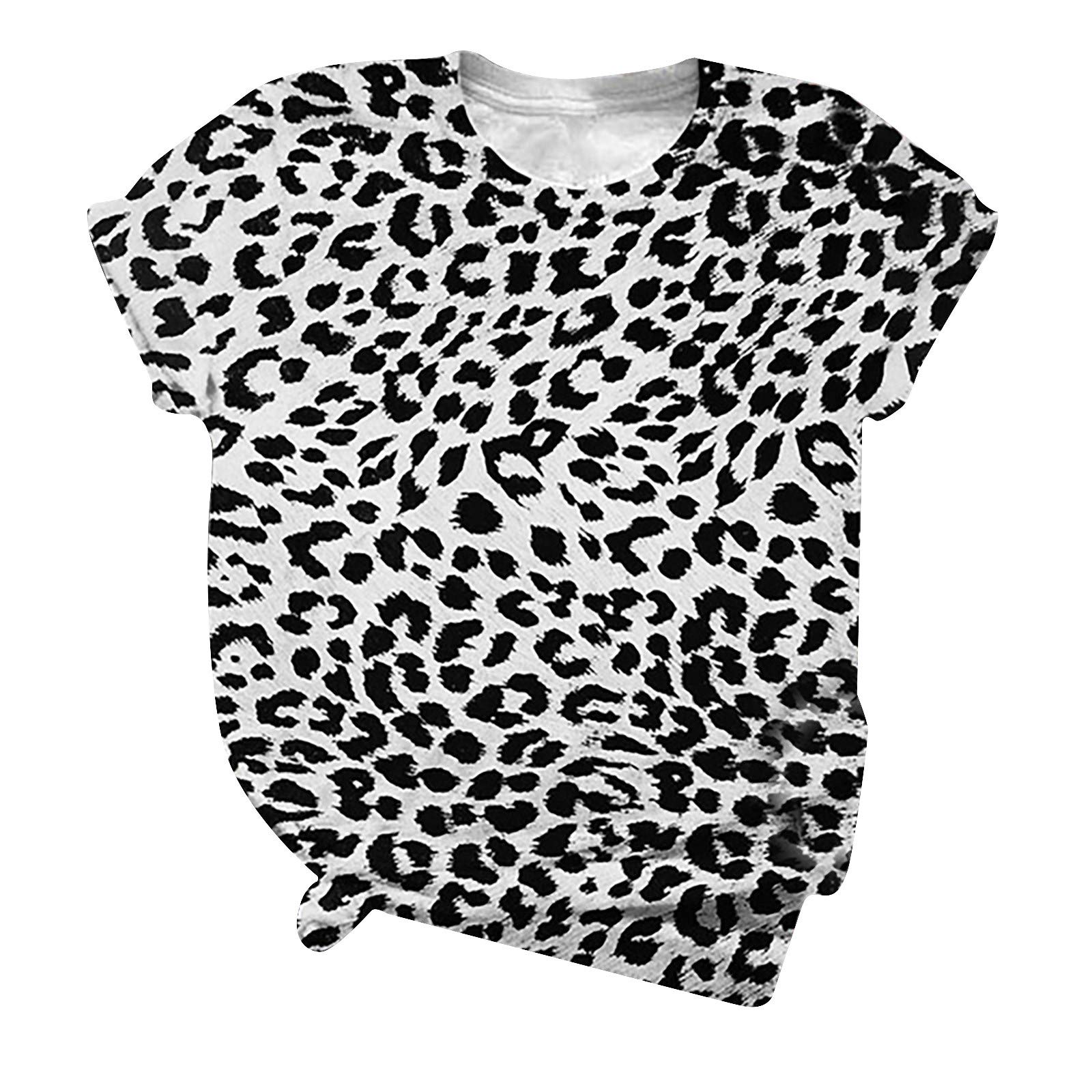 Women's Short Sleeve Crew Neck Loose Fit Casual T-Shirt - Soft Summer Tops with Comfy Leopard Print - Perfect for Everyday Wear, Weekend Outings & Beach Vacations