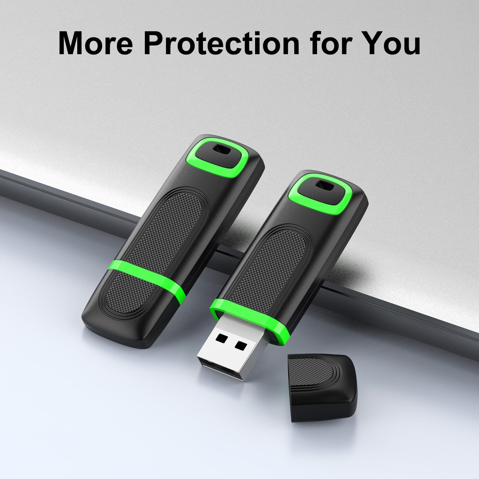 10-Pack 32GB USB Flash Drives by KEXIN - USB 2.0 Memory Sticks with LED Light & Protective Cap - Bulk Green Flash Drives for Data Storage, School, Office & Business Use