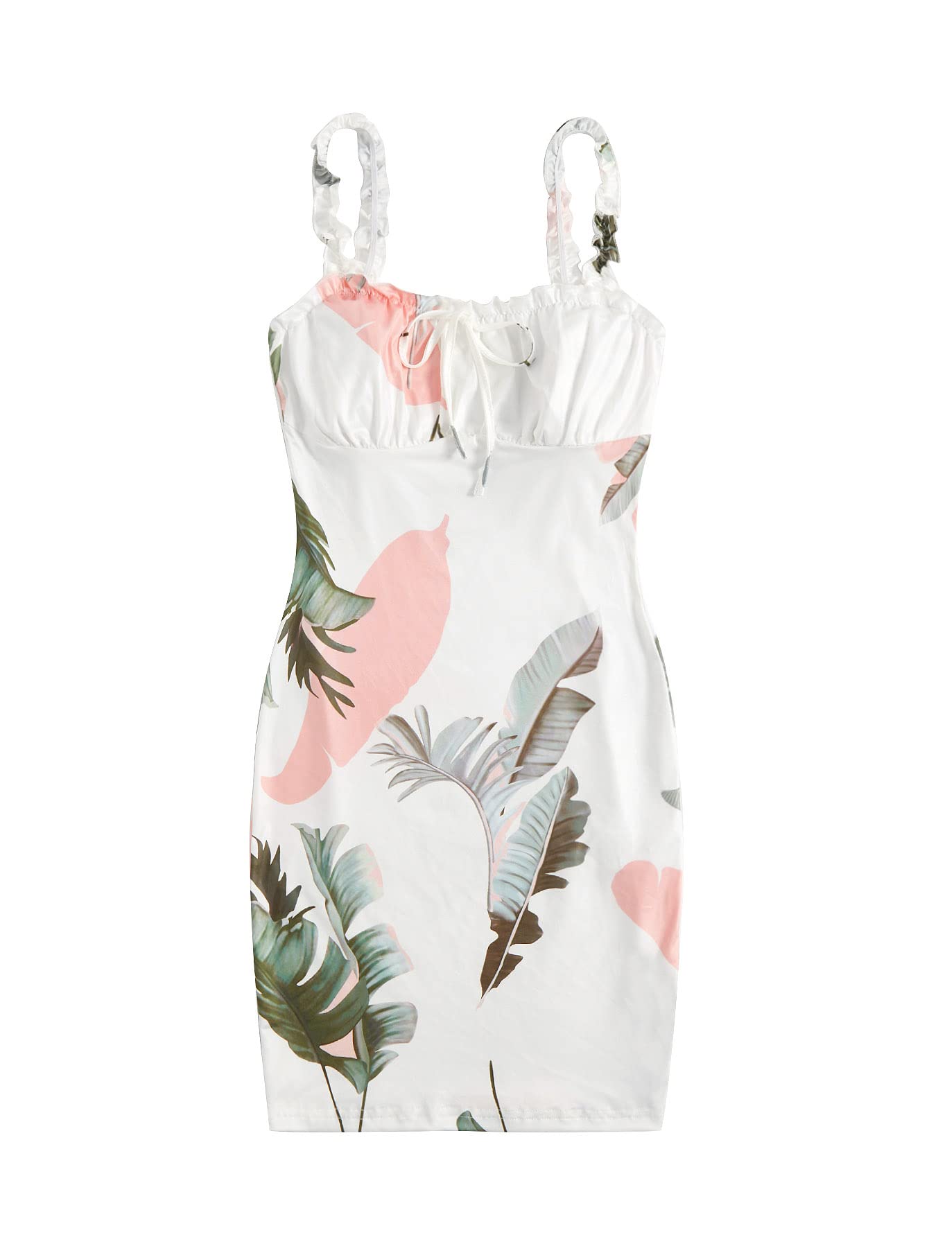 SheIn Women's Floral Print Ruched Bust Bodycon Mini Dress - Sleeveless Tie Neck Party Dress for Night Out, Clubwear, Date Night & Summer Vacation