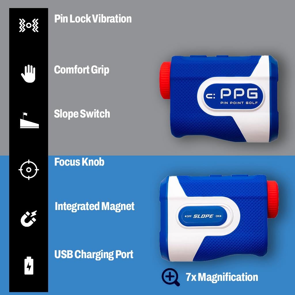 PPG CaddyVision Laser Golf Rangefinder with Magnet - 650 Yard Range, 7X Magnification, Slope Switch & Pin-Lock Vibration - Lightweight Golf Distance Finder for Accurate Shots on the Course | Perfect for Tournaments, Practice & Outdoor Golfing