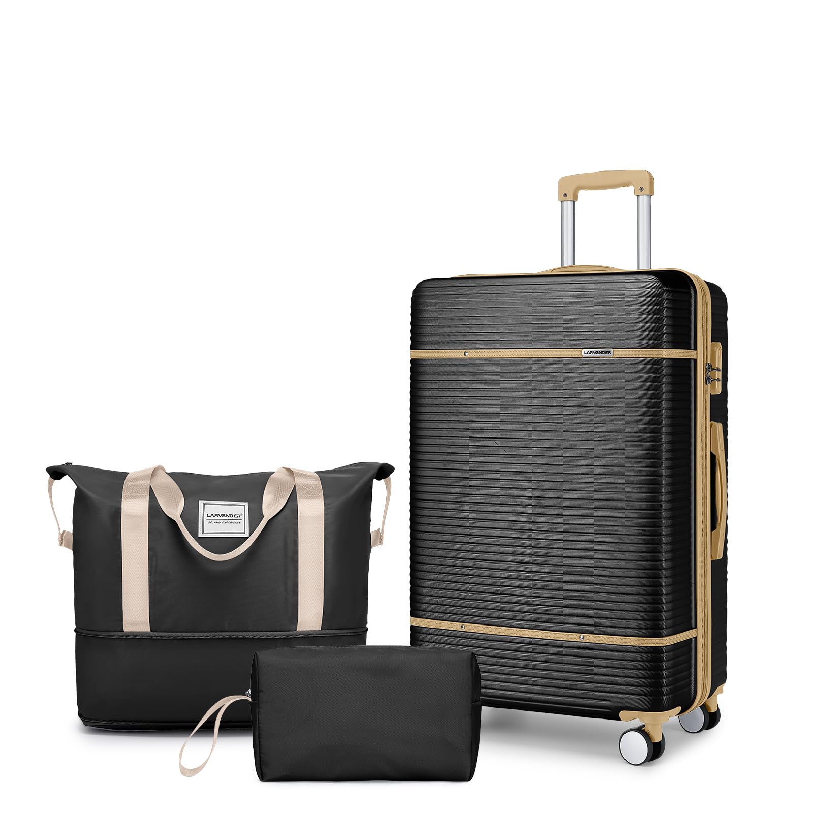 Lavender 3-Piece Luggage Set with Duffel Bag - Airline Approved Carry-On (9x14x23 Inches) & 360° Spinner Wheels - Hardside Suitcase for Men & Women (Black) - Perfect for Travel, Business Trips & Vacations