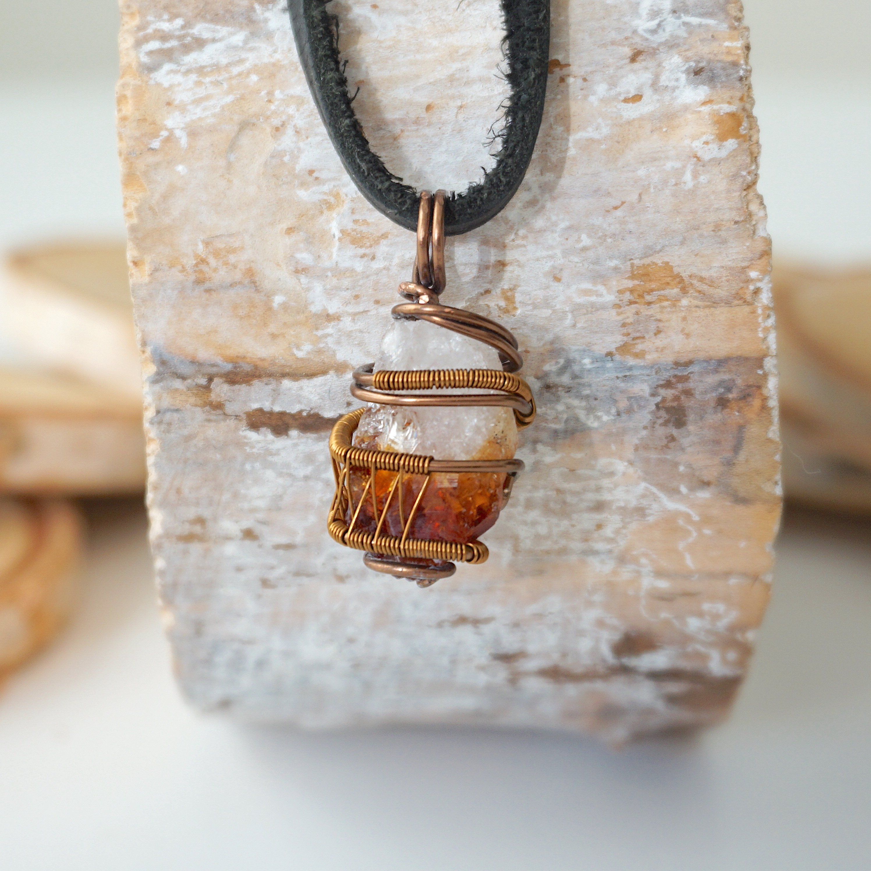 Antique Bronze Men's Citrine Point Pendant with Black Leather Cord - Perfect for Gifts, Meditation & Spiritual Healing