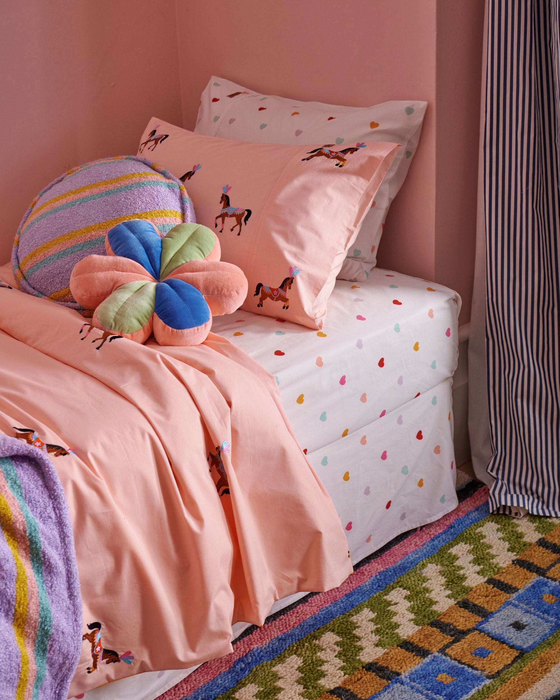 Circus Pony Embroidered Cotton Pillowcase - Soft & Breathable Bedding for Kids' Room Decor, Nursery, or Themed Birthday Party