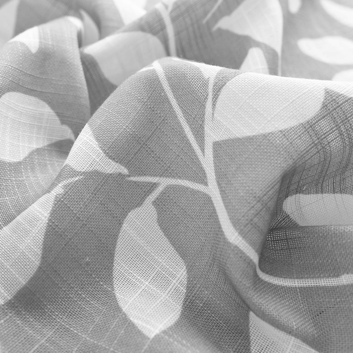 Treatmentex Grey Leaf Print Kitchen Curtains Set - 24 Inch Small Window Curtains for Basement (2 Panels) | Perfect for Kitchen Windows, Bathroom Decor & Small Apartment Living Spaces