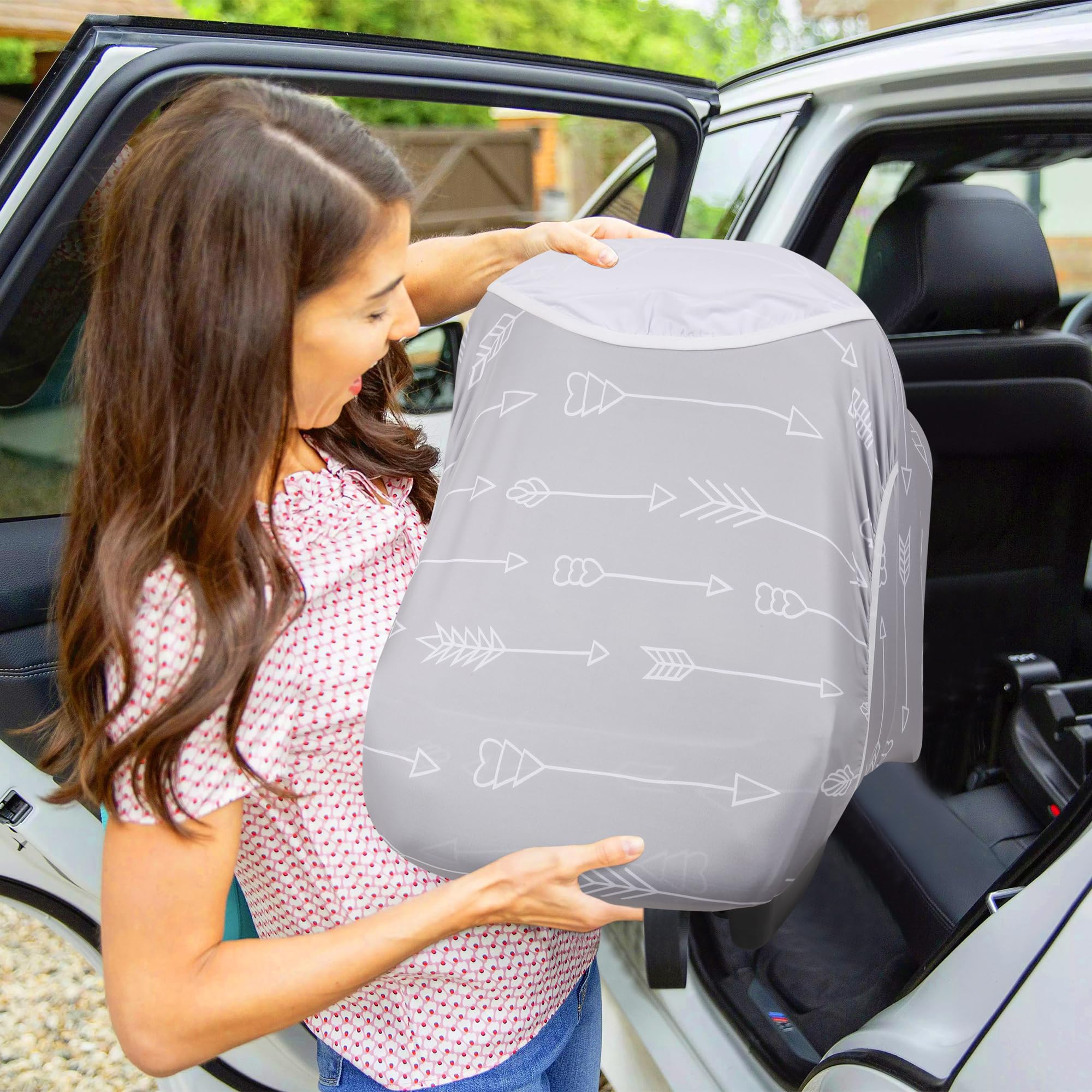 Metplus 2-in-1 Baby Car Seat Cover & Canopy with UPF Sun Shade - Universal Infant Carrier Cover for Boys & Girls - Privacy Protection & Safety for Strollers, Shopping Carts & Travel - Machine Washable & Stylish Design