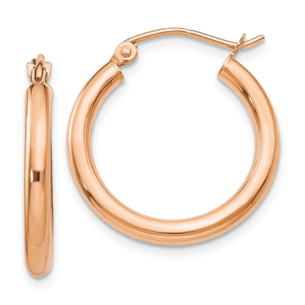 14K Rose Gold Polished 2.5mm Lightweight Tube Hoop Earrings for Women - Hypoallergenic Everyday Dainty Jewelry for Work, Date Night & Special Occasions