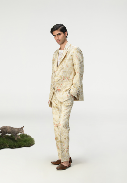 Classic Silk Brocade Trousers in Ivory - Elegant Formal Pants for Weddings & Special Occasions