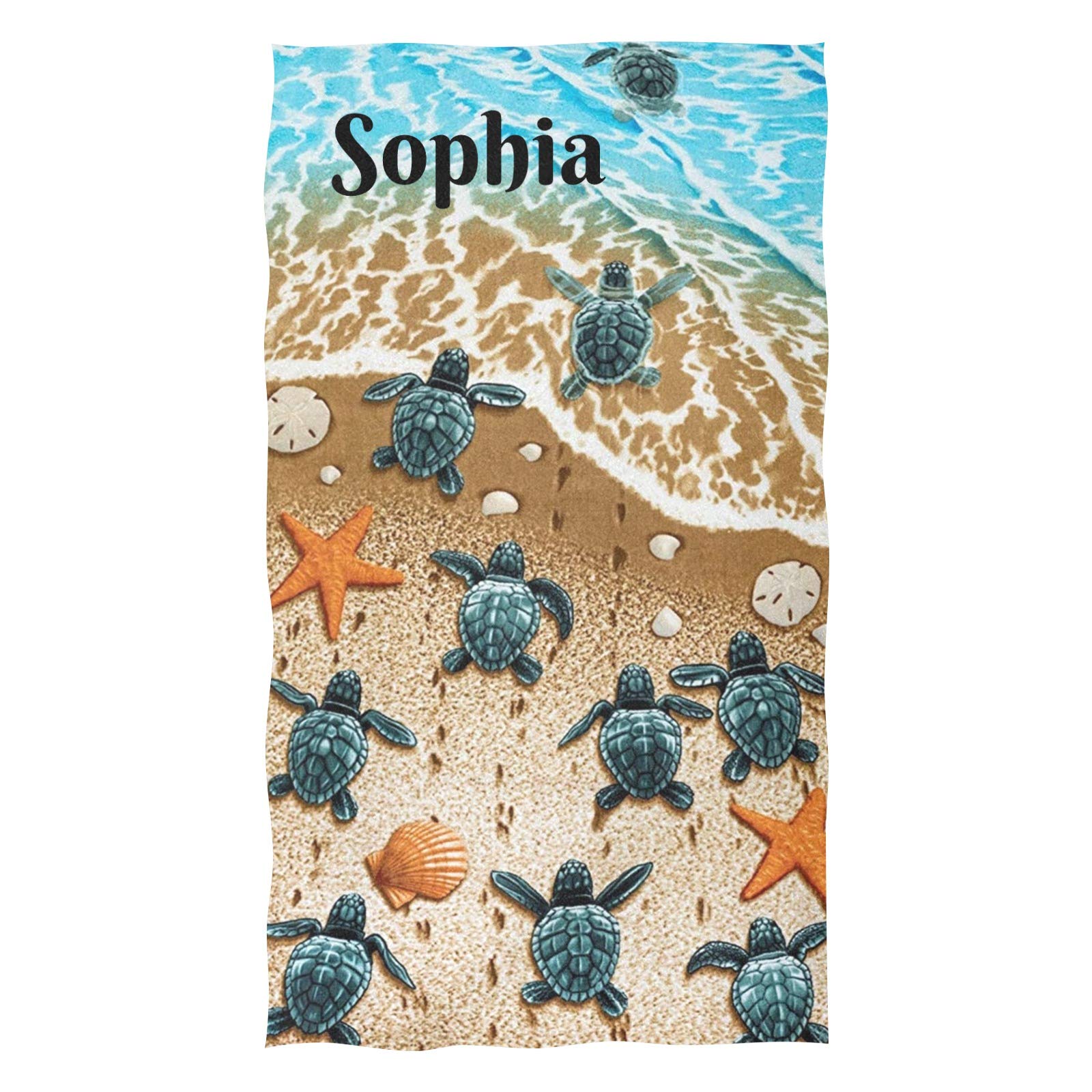 Personalized Custom Name Hand Towels - Soft Microfiber Bath Towel Set with Turtle & Starfish Design (16x28 inches) for Bathroom, Kitchen, Hotel, Gym & Spa Use - Absorbent & Quick-Drying