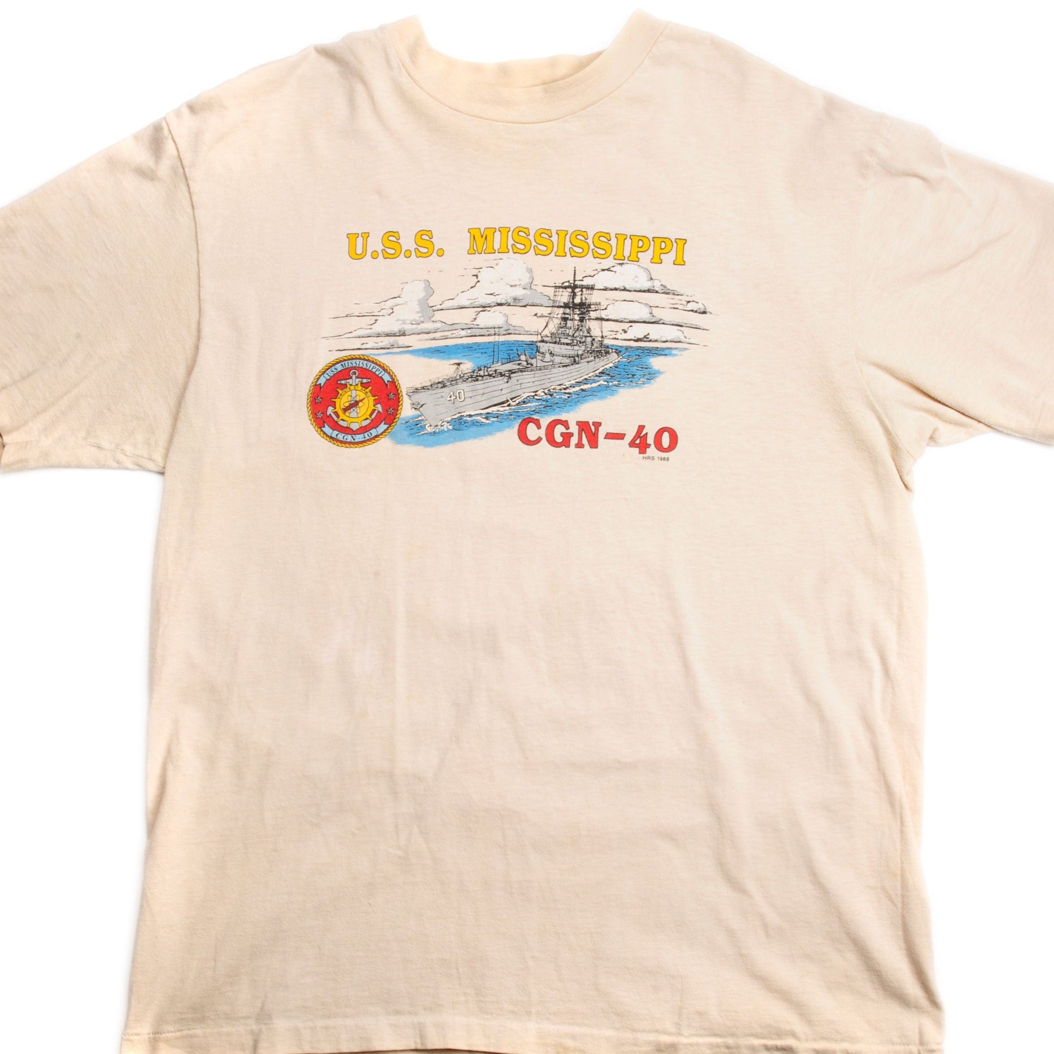 Vintage US Navy USS Mississippi CGN-40 T-Shirt - 1988 Navy Ship Military Tee - Size Large (42-44) - Perfect for Veterans, Military Enthusiasts & Patriotic Fashion