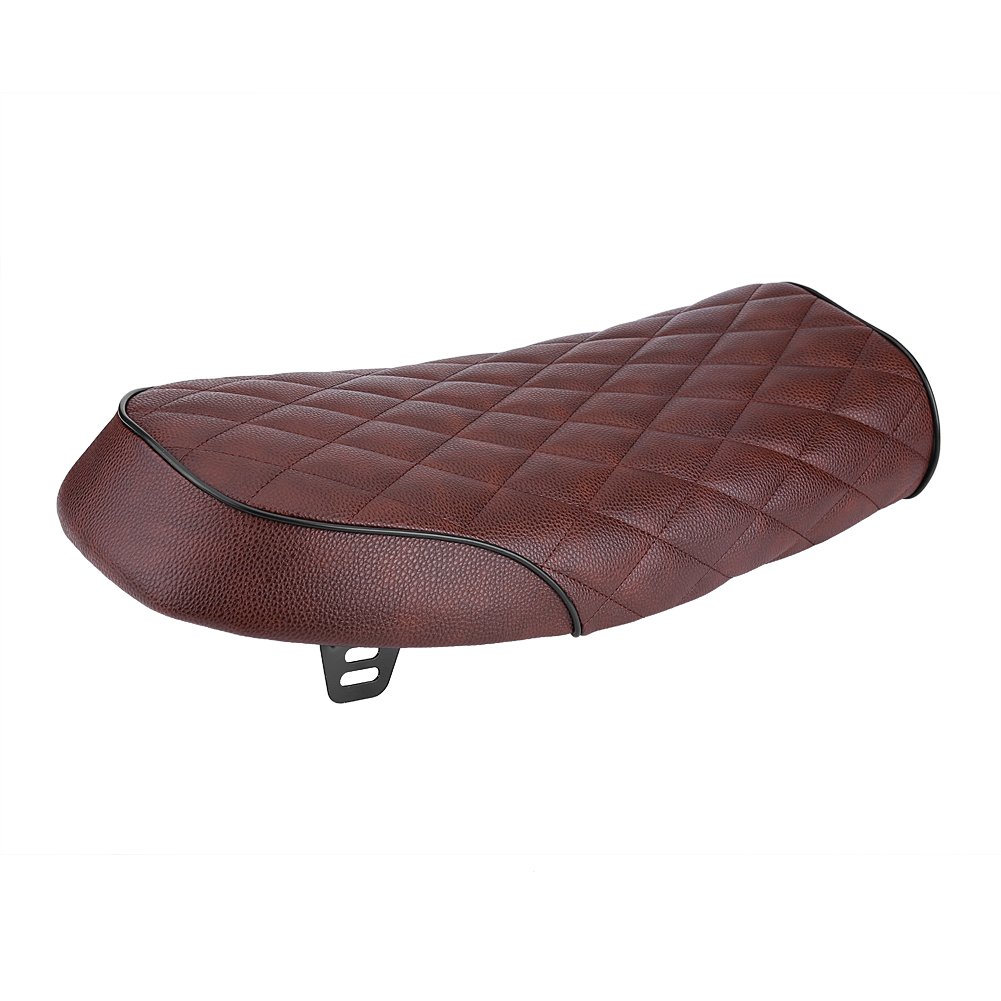 Vintage PU Leather Motorcycle Seat Cushion Pad - Flat Saddle for Honda CG125 GN125 CB400SS Cafe Racer - Brown Comfort Upgrade for Long Rides & City Commuting