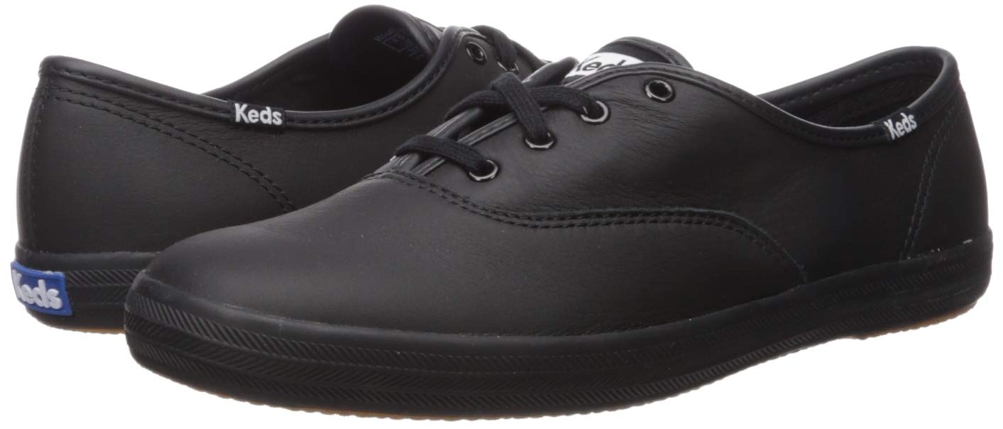 Keds Women's Champion Black Leather Wide Width Sneakers Size 13 - Comfortable Casual Shoes for Walking, Work & Everyday Wear