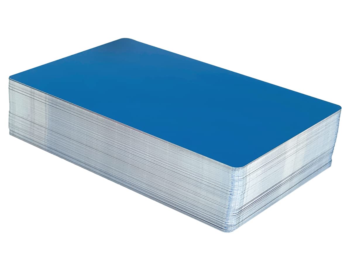 Premium 100PCS Blue Laser Engraved Metal Business Cards - Blank Metallic Name Cards for Corporate, VIP & Gift Giving (Birthday/Christmas/Thank You Cards) - Elegant DIY Engraving for Clients, Employees & Special Occasions