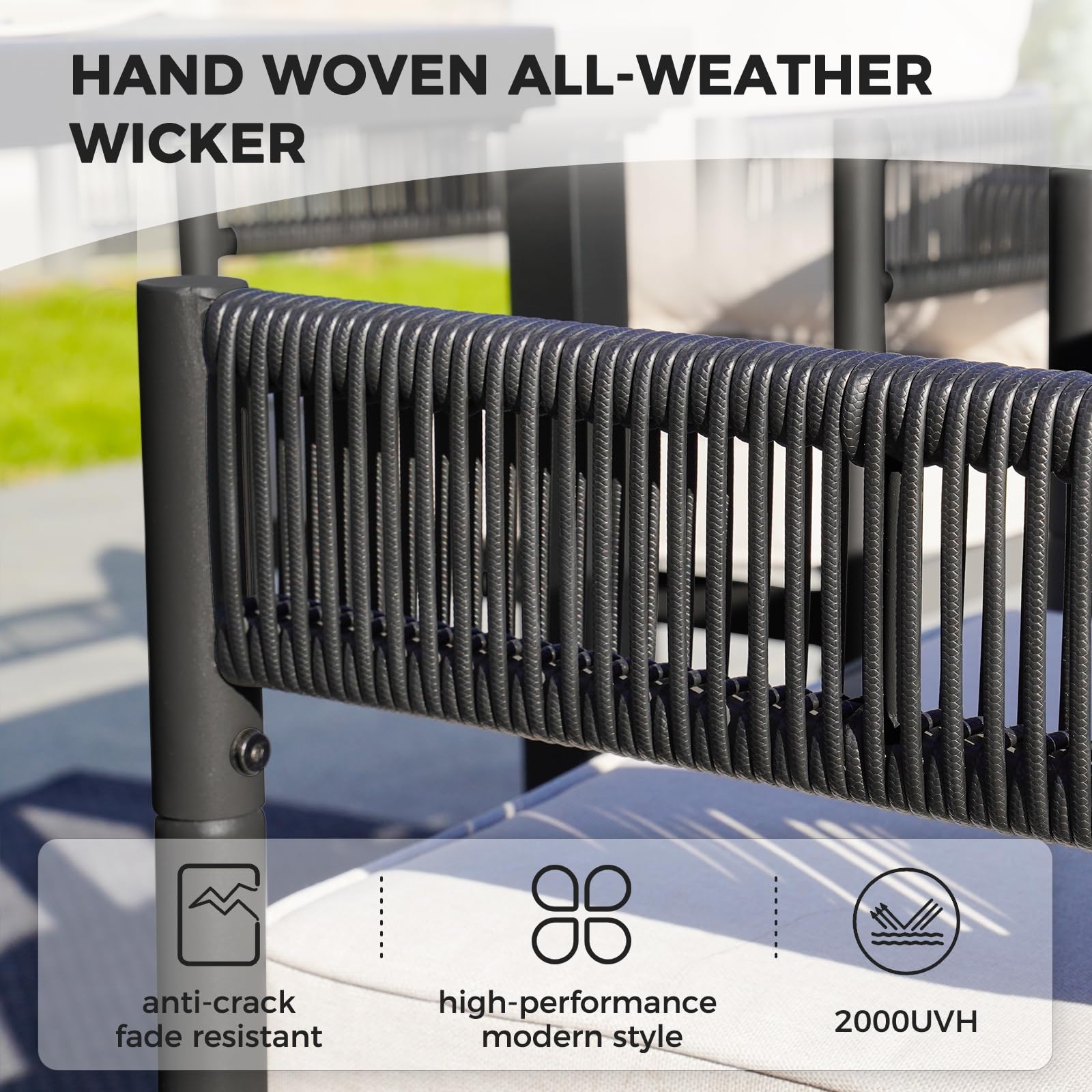 Premium Outdoor Dining Chair Set of 2 - Black Metal Wicker Patio Chairs with Gray Cushions for Backyard, Garden, Deck, Poolside - Weather-Resistant & Comfortable Seating for Outdoor Entertaining & Relaxation