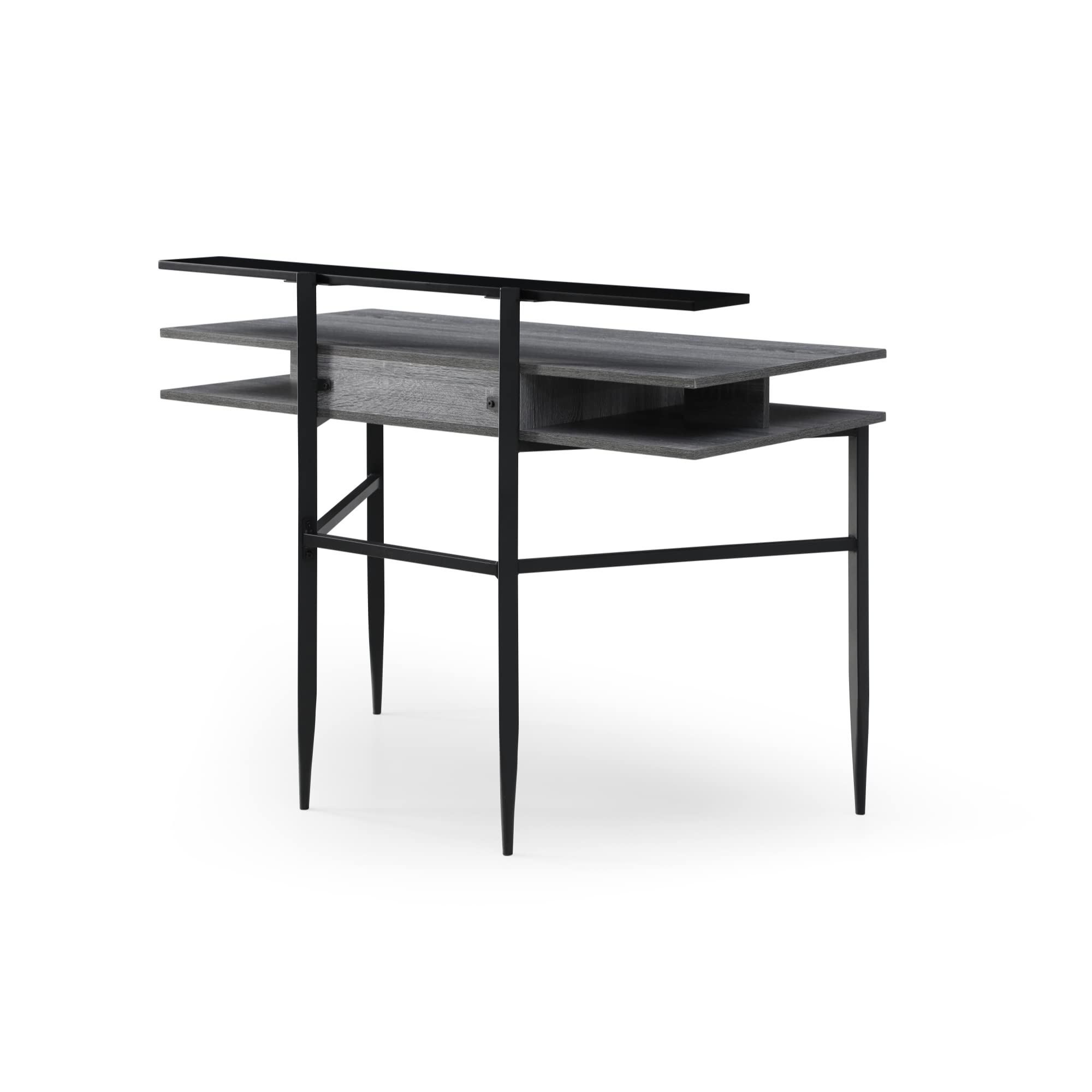Laurel Office Desk with 1 Drawer, Side Storage & Top Shelves - Rectangular, Grey/Black - Perfect for Home Office, Study Room & Small Workspace