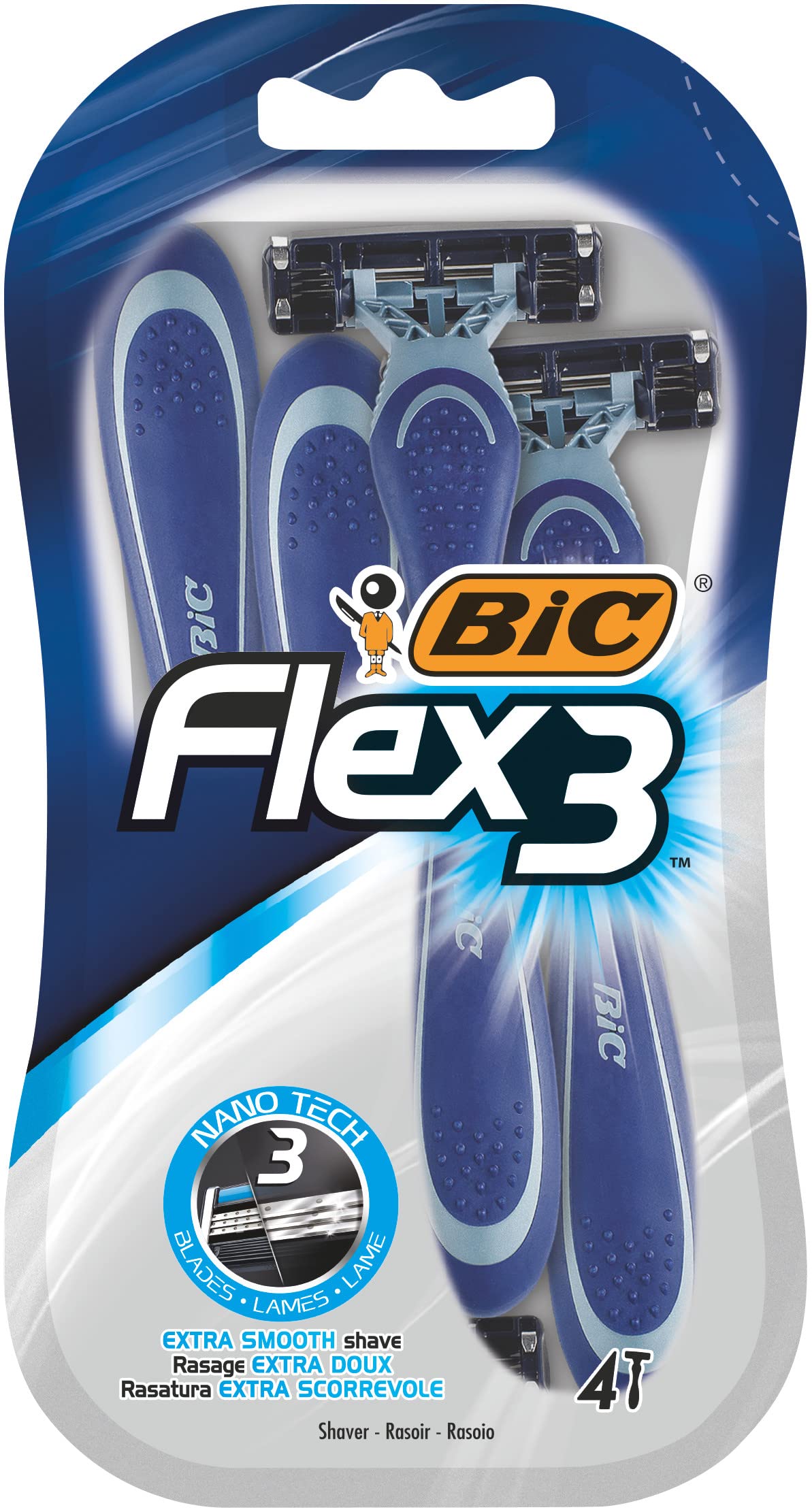 BIC Flex 3 Triple Blade Razor for Men - 4 Pack | Flexible Moving Heads for Close & Smooth Shave | Perfect for Travel, Gym & Daily Grooming Routine
