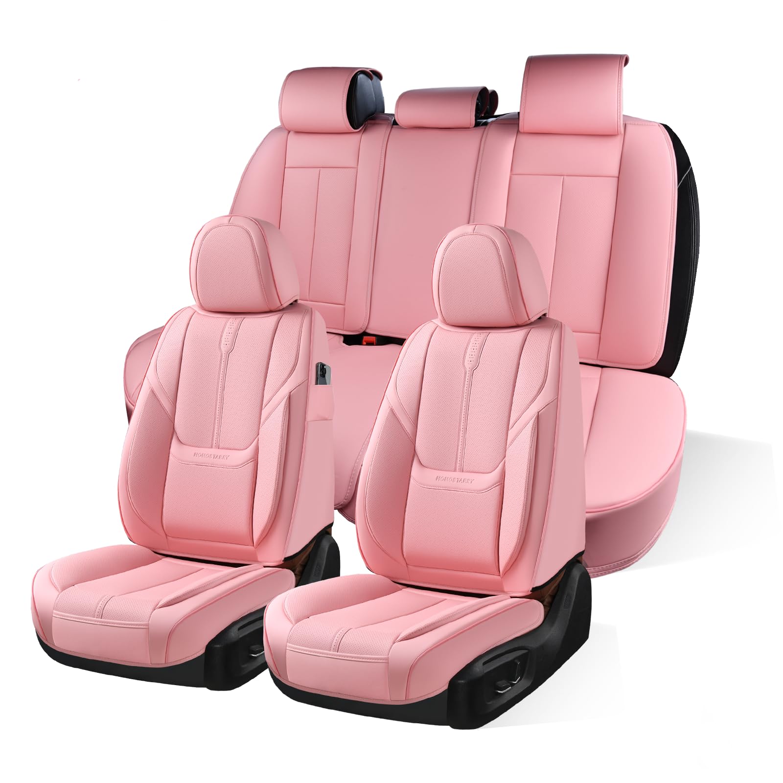 Premium Pink Nappa Leather Car Seat Covers - Waterproof, Airbag Compatible Universal Seat Protectors for SUV, Sedan & Truck | Luxury Comfort & Vehicle Protection (Pink, Full Set) - Perfect for Daily Commutes, Road Trips & Family Travel