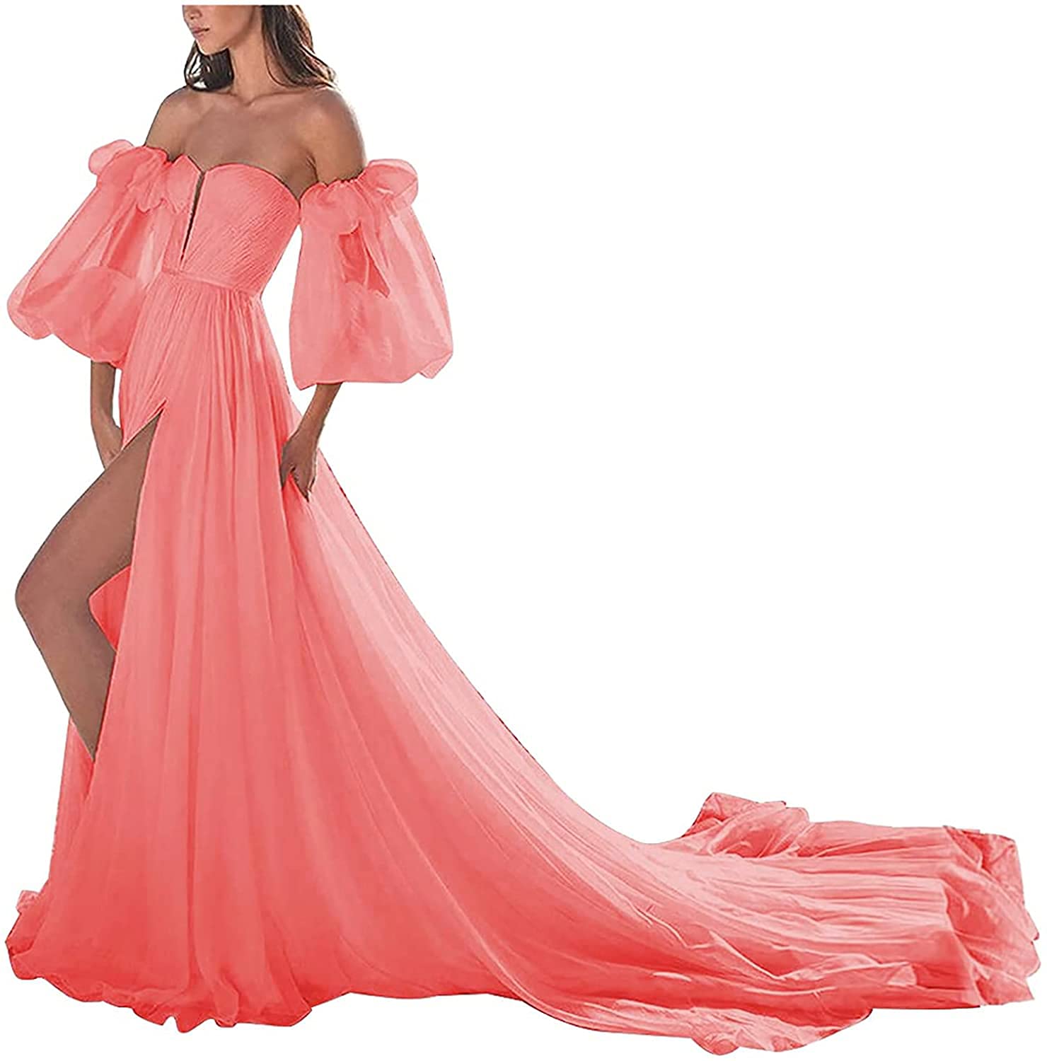 Elegant Puffy Sleeve Prom Dress for Women - Sweetheart Neckline, Off Shoulder Long Chiffon Ball Gown | Perfect for Homecoming, Evening Parties, and Formal Events