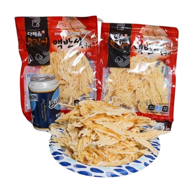 Premium Roasted Dried Soft Squid Snack - 3.52oz X 2 Bags - Delicious Korean Style Seafood Jerky - Perfect for Snacking, Parties & Road Trips