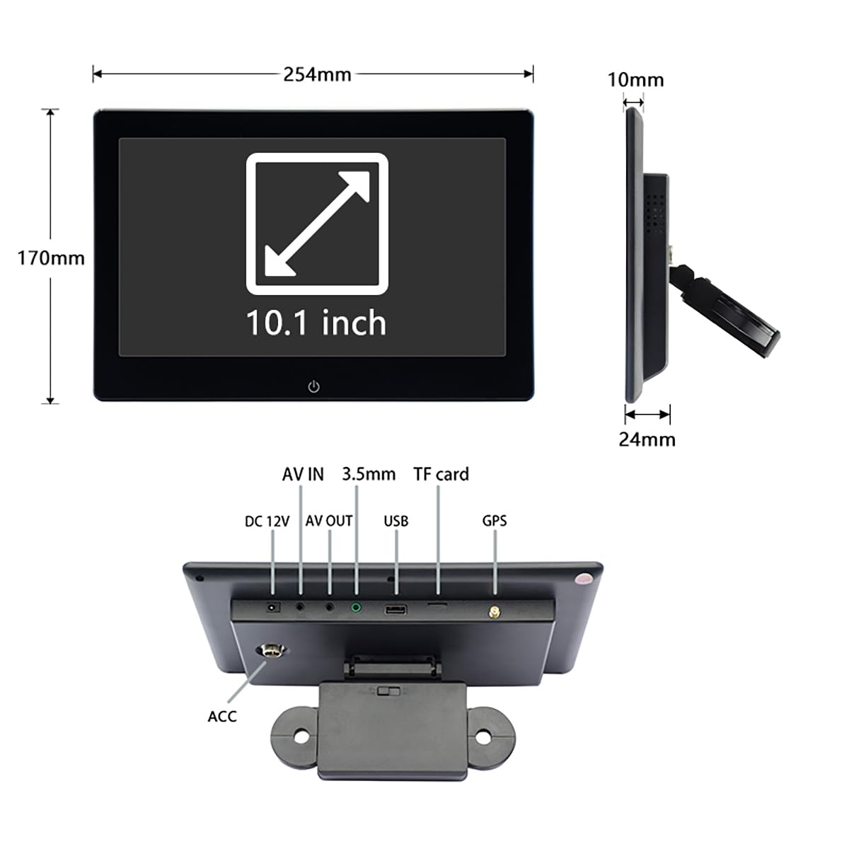 10.1 Inch 4K Android 12 Portable Car Headrest Monitor - Touch Screen Backseat Tablet with Wireless Mirroring, WiFi, Bluetooth, RCA/USB - 2GB RAM 32GB Storage - Perfect for Road Trips & Kids Entertainment