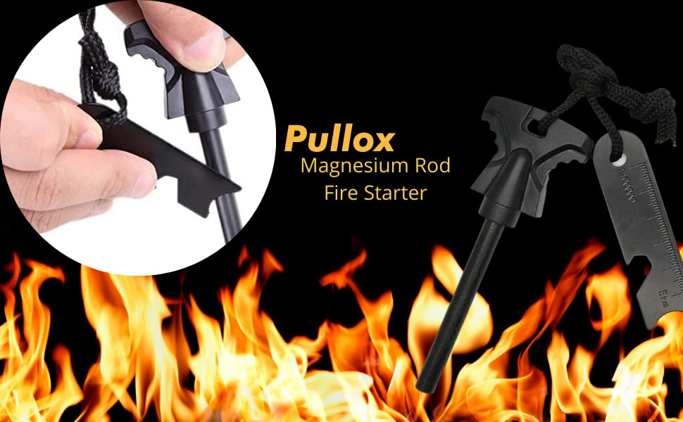 Premium 12cm Magnesium Fire Starter with 8mm Rod - Heavy Duty, Waterproof & Windproof Survival Tool (Includes Scraper, Ruler, Bottle Opener & Wrench) for Camping, Hiking and Emergency Preparedness