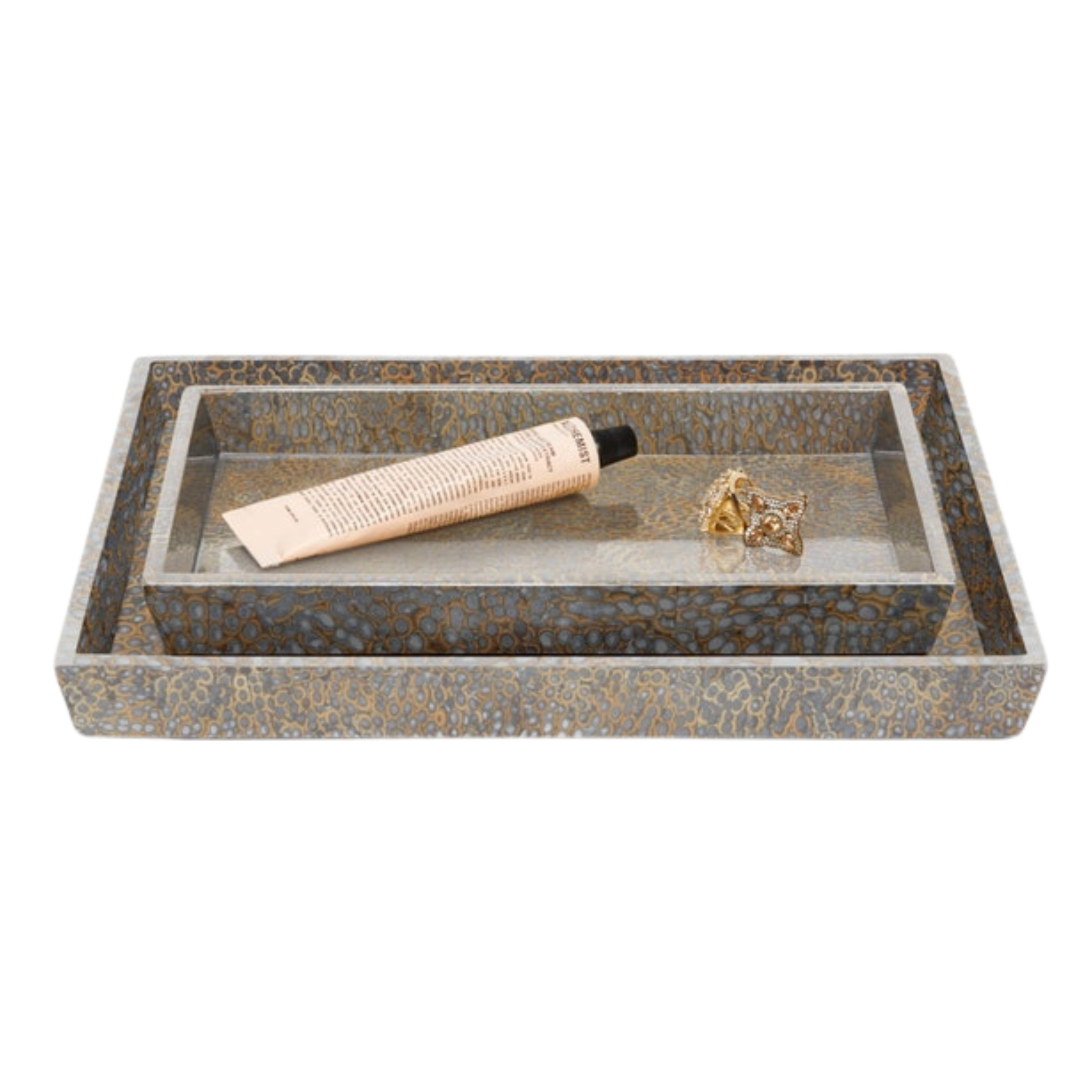 Callas Tray Set - Elegant Silver Lacquered Cracked Eggshell Design - Perfect for Home Decor, Dining Table Centerpiece & Gift Giving