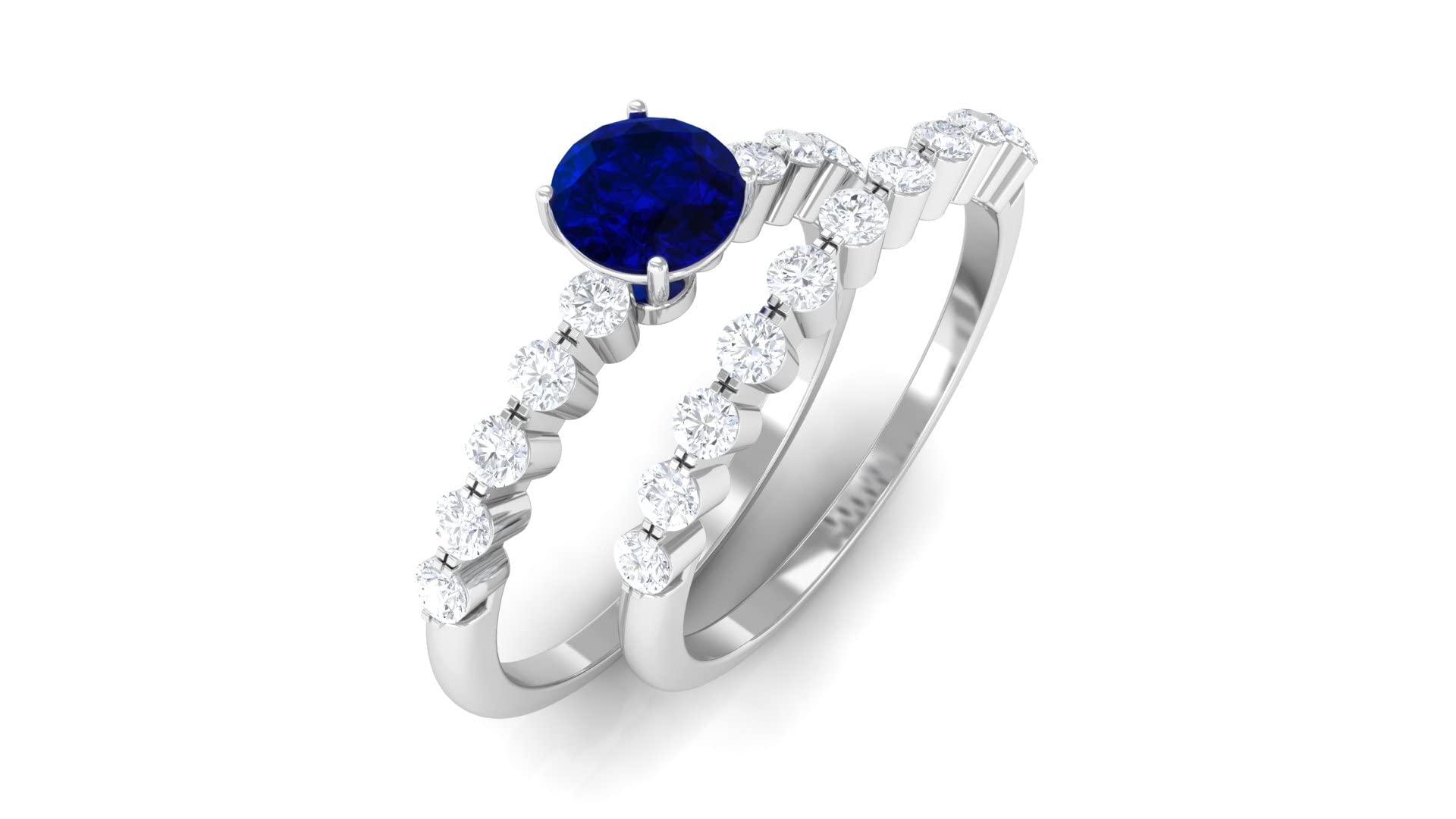 1.5 CT Blue Sapphire and Diamond Wedding Ring Set in 14K Solid Gold – Elegant Blue Sapphire Engagement Ring with Diamond Wedding Band for Brides, Simple Bridal Jewelry for Weddings, Anniversaries & Special Occasions