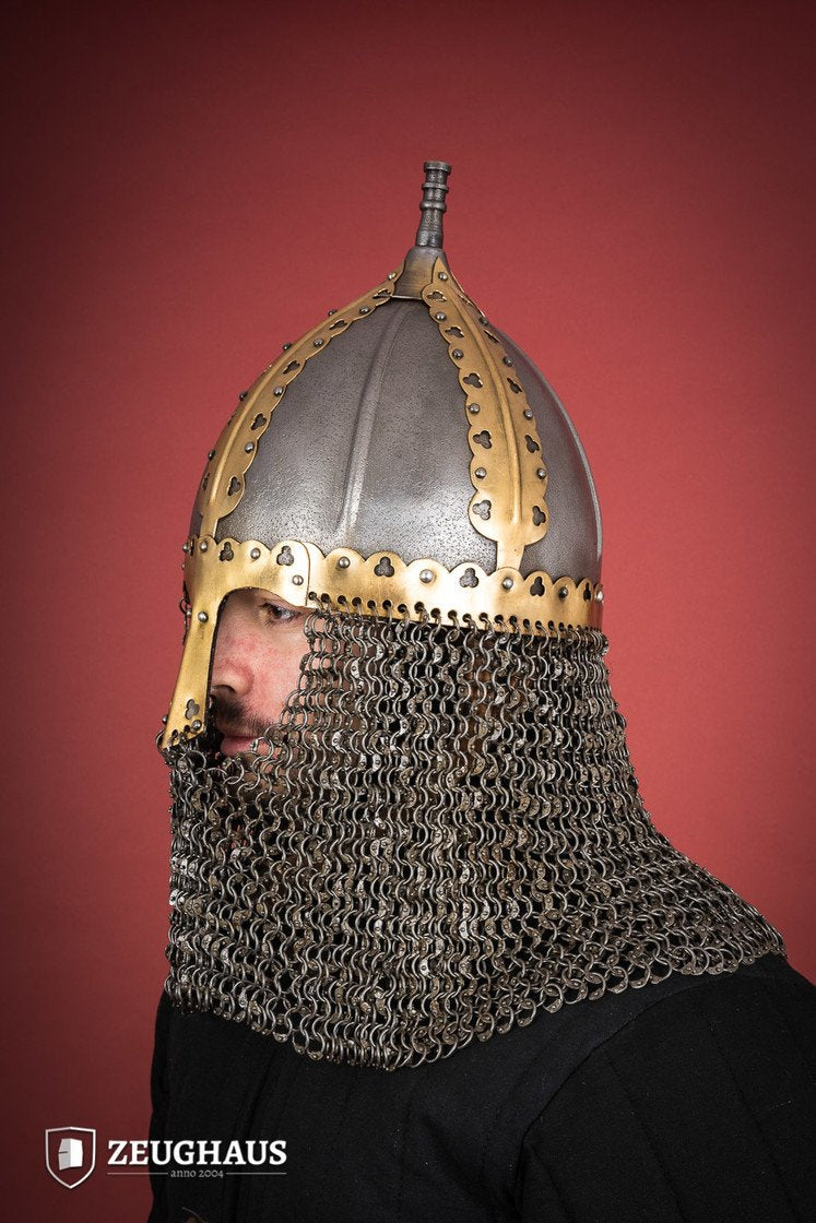 Authentic Medieval Rus Helmet with Riveted Aventail - 1.6mm Steel - Viking Reenactment & LARP Costume - Perfect for Historical Events, Cosplay, and Collectors