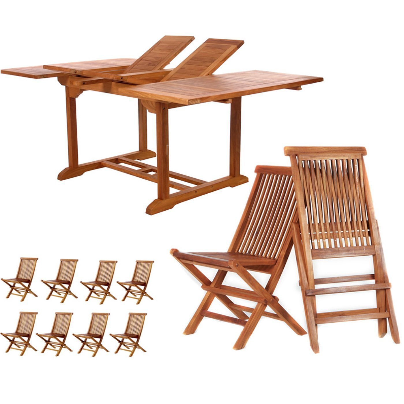 Premium All Things Cedar Teak 9-Piece Butterfly Folding Set - Outdoor Patio Furniture for Garden, Poolside & Backyard Relaxation