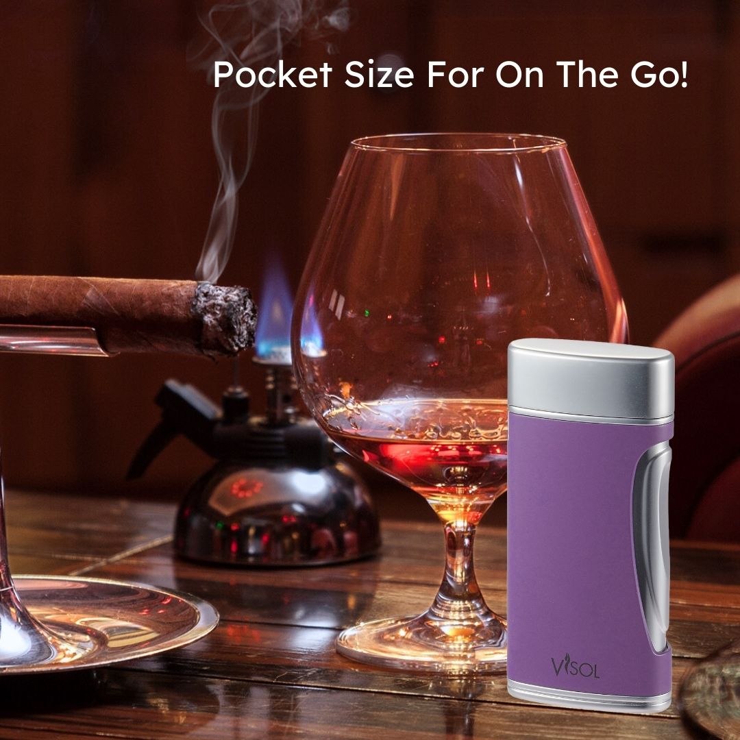 Visol DuoMatt Purple Double Flame Cigar Lighter - Windproof Refillable Butane Lighter for Cigars, Cigarettes & Outdoor Use | Perfect for Smoking, Camping & Gifts