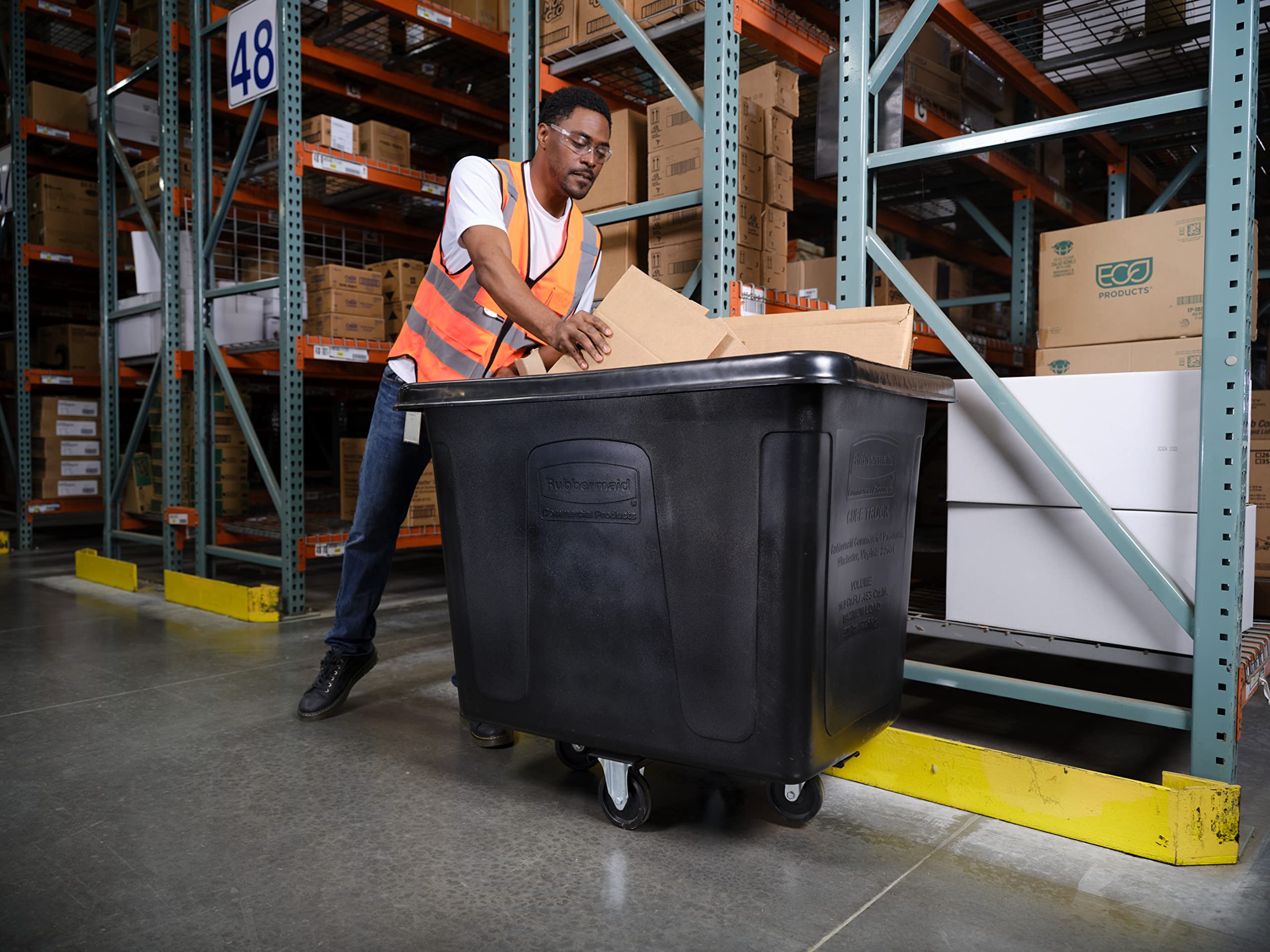 Rubbermaid Commercial Heavy-Duty Cube Basket Truck with Wheels - 500 lbs Capacity, Rectangular Black Utility Cart for Laundry, Waste, Trash & Heavy Materials - Ideal for Warehouses, Restaurants & Industrial Use