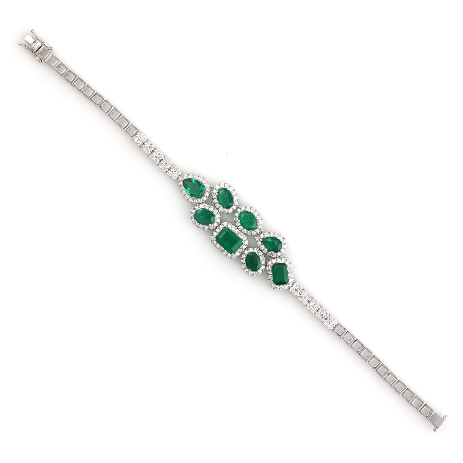 Emerald May Birthstone Pave Diamond Bracelet - 14K White Gold Adjustable Designer Jewelry for Women | Perfect Birthday Gift, Anniversary Present & Everyday Elegance