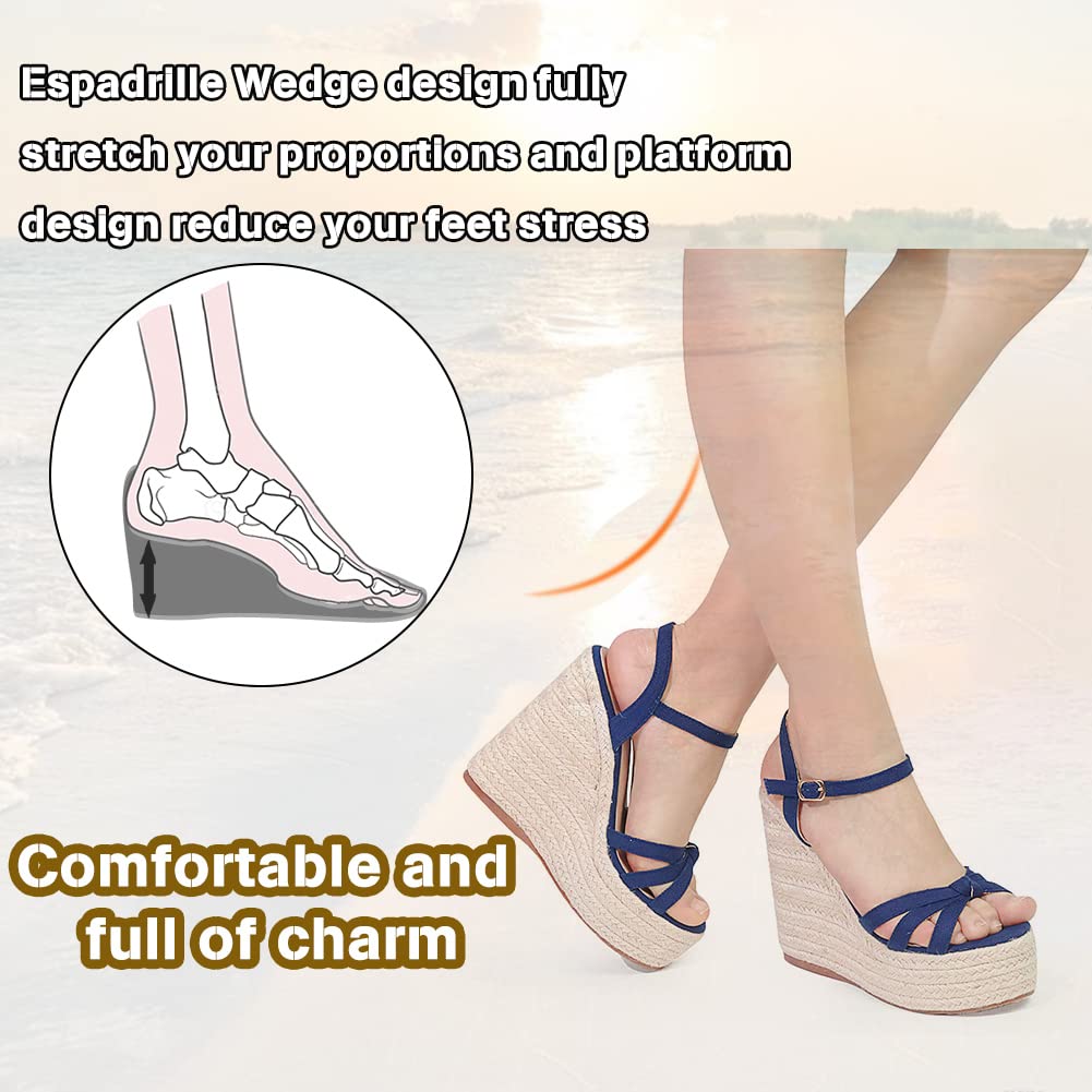 Women's Platform Ankle Strap Sandals - Open Toe Espadrille Wedge Sandals for Summer | Casual Comfortable Beach & Vacation Shoes for Women