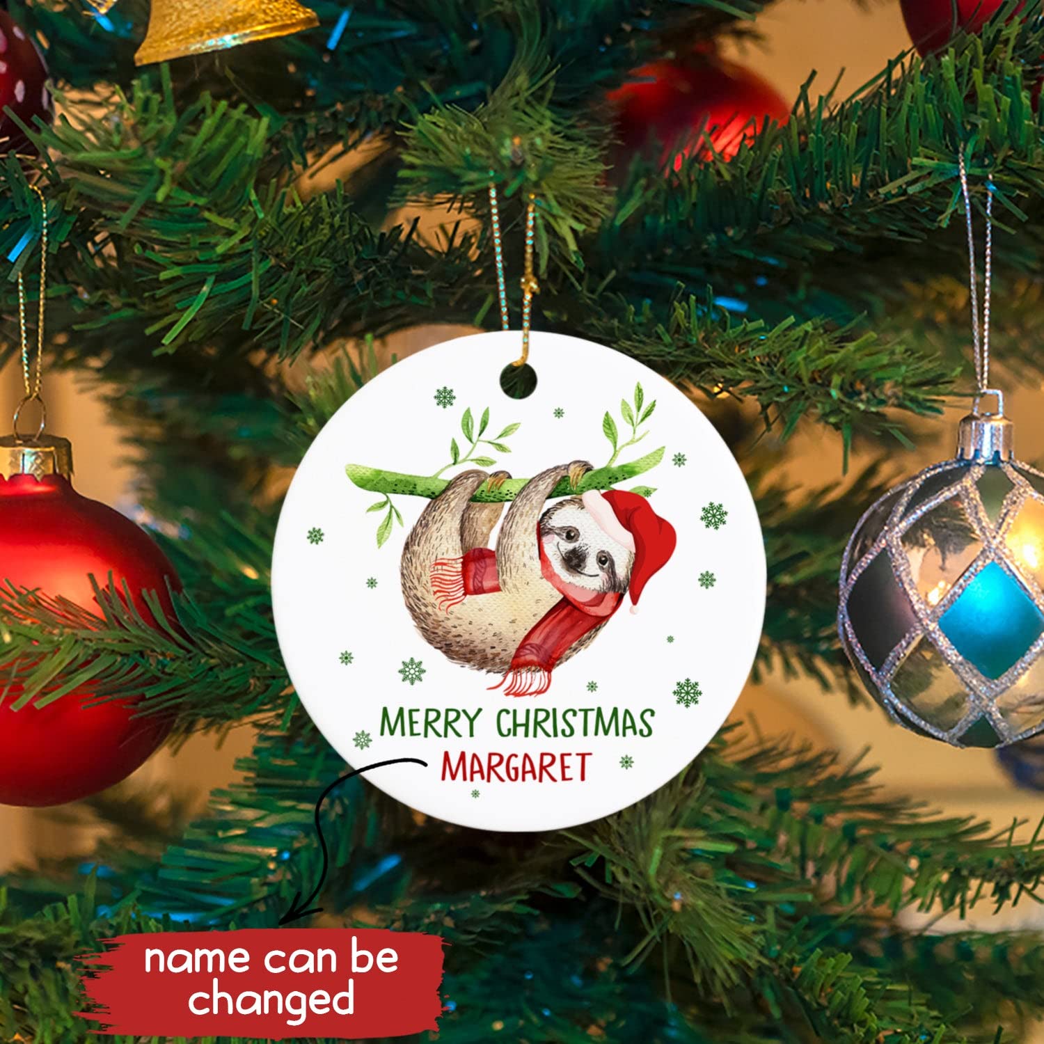 Personalized Sloth Christmas Ornament 2025 - Custom Sloth Holiday Tree Decoration - Merry Slothmas Gift for Animal Lovers - Perfect for Xmas Tree, Home Decor & Holiday Party Favors