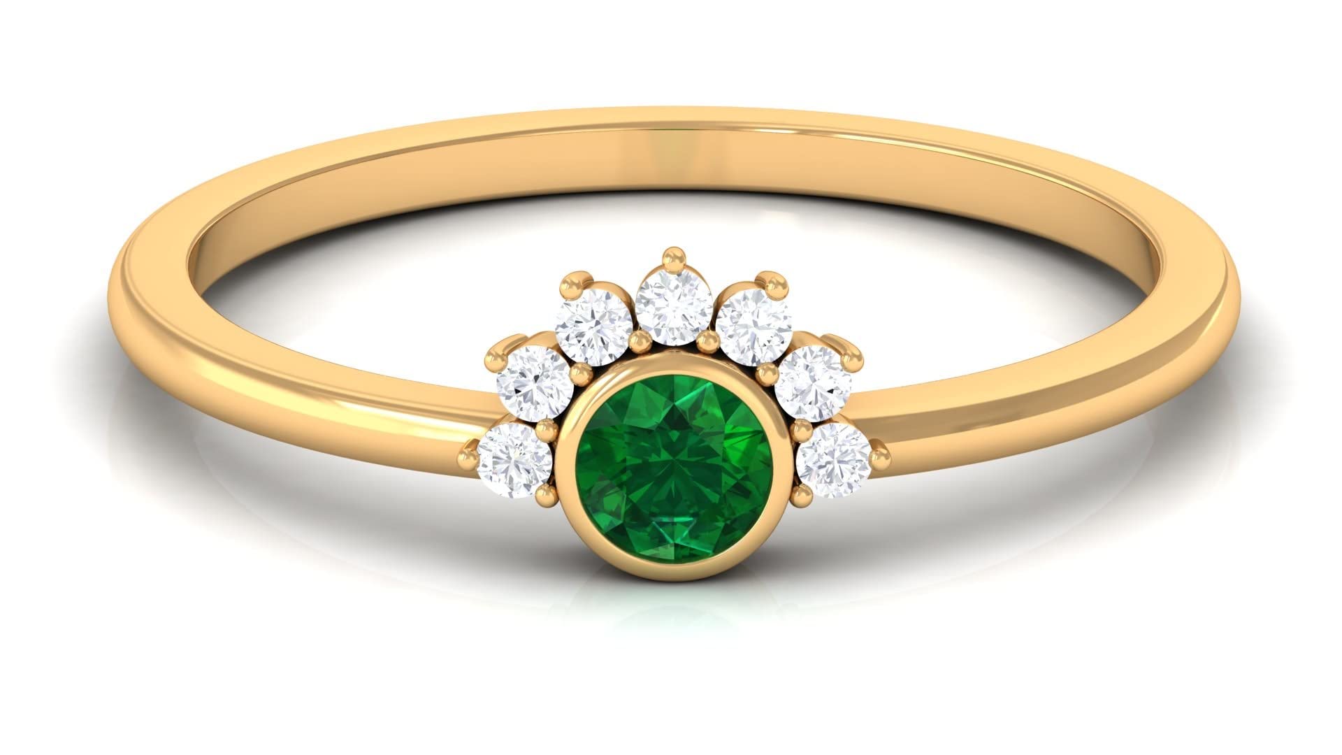 0.25 CT Emerald and Diamond Ring - 14K Solid Gold Half Halo Promise Ring for Women | Minimalist Green Emerald Engagement Jewelry | Perfect for Anniversaries, Proposals & Special Occasions