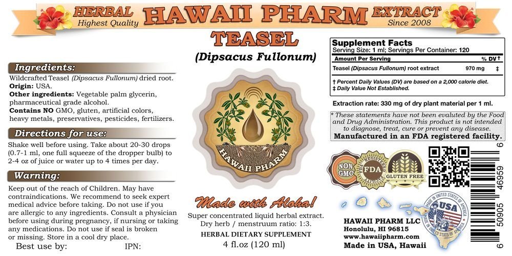 Organic Teasel Root Liquid Extract (Dipsacus fullonum) - Herbal Tincture Supplement for Immune Support - USDA Certified, Made in USA - 4 fl.oz (Pack of 15) - Perfect for Natural Wellness & Detox Routines