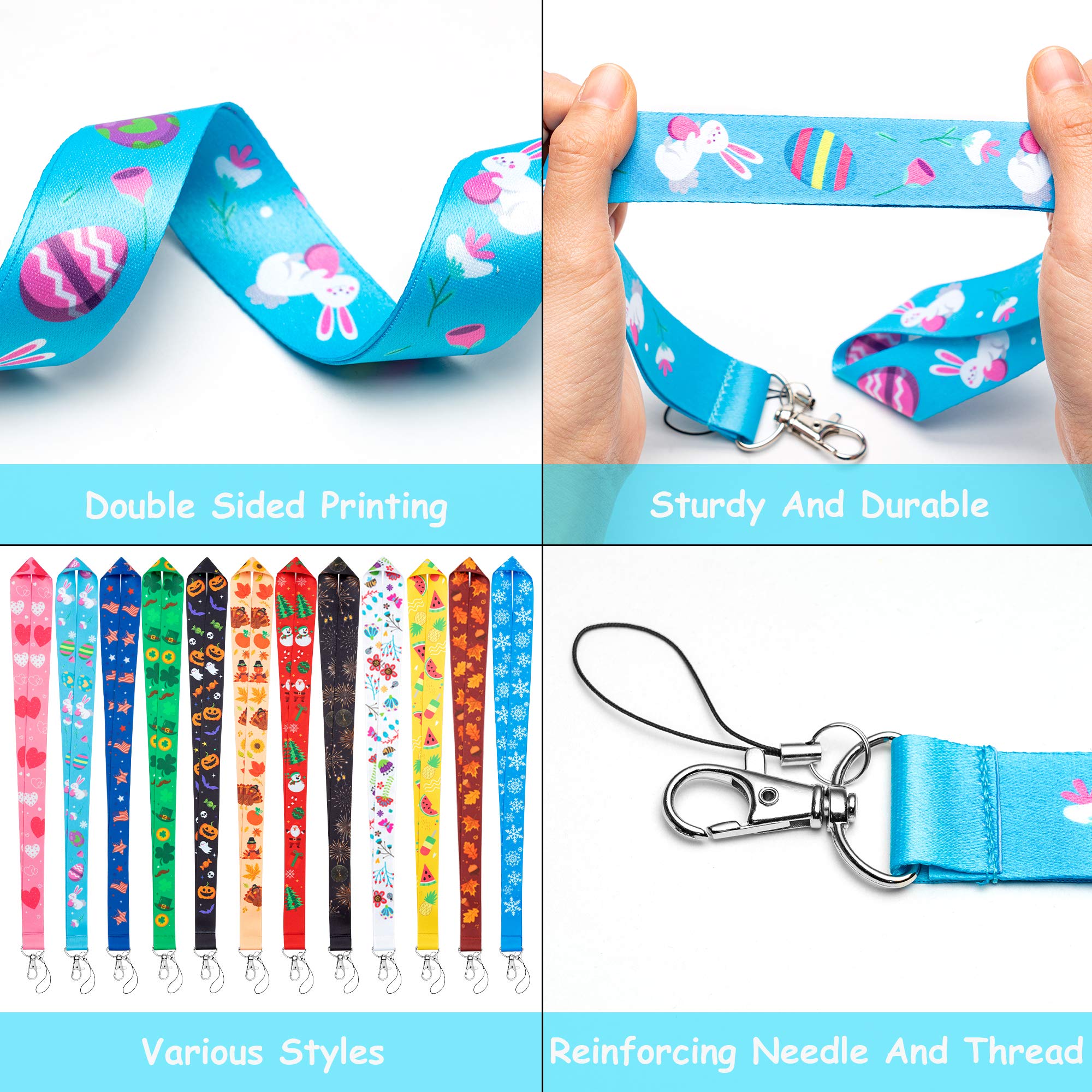 12Pcs Holiday Lanyards with Swivel Hook - Teacher ID Badge Holders for Office & Events