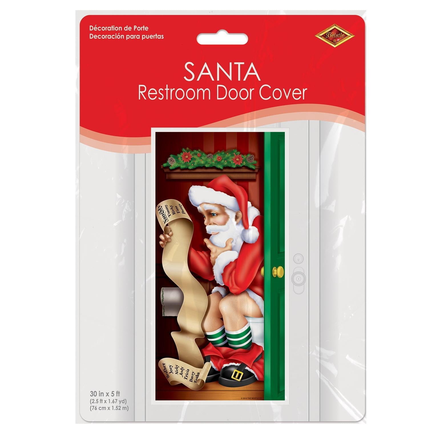 12 Pack Beistle Christmas Santa Restroom Door Cover - Festive Holiday Bathroom Decor for Parties & Home - Perfect for Christmas, Office, and School Decorations