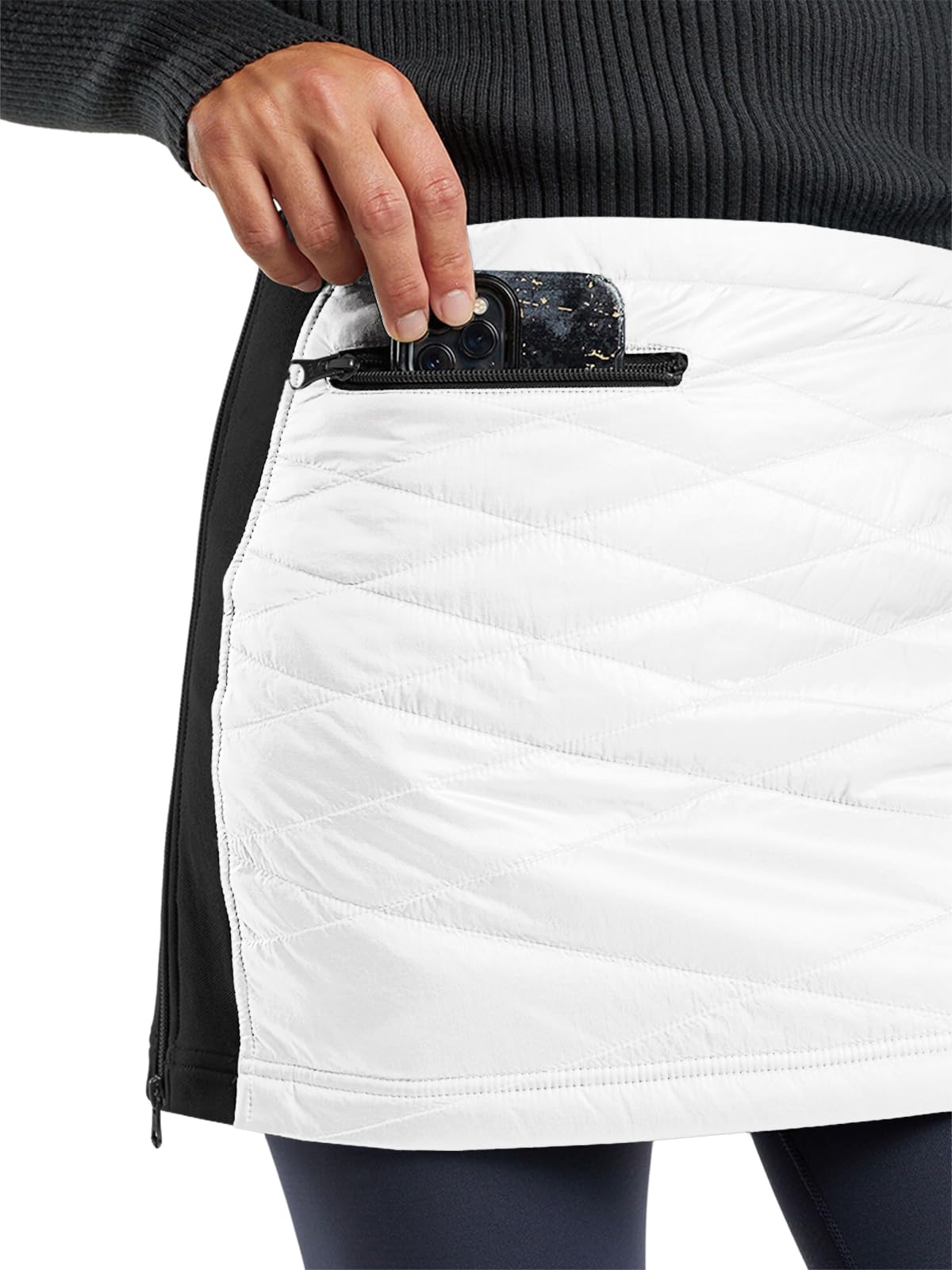 Fisoew Women's Winter Puffer Quilted Skirt - Insulated Zipper Jacket Skirt with Pockets for Hiking, Running, Golf | Warm Outdoor Skirt for Cold Weather Activities