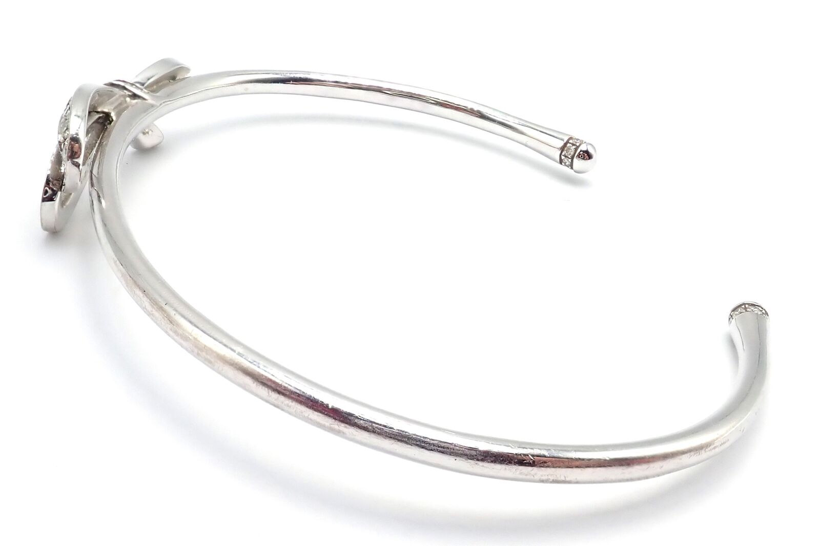 Authentic Tiffany & Co 18K White Gold Diamond Bow Ribbon Bangle Cuff Bracelet - Elegant Jewelry Gift for Women, Perfect for Weddings, Anniversaries & Special Occasions