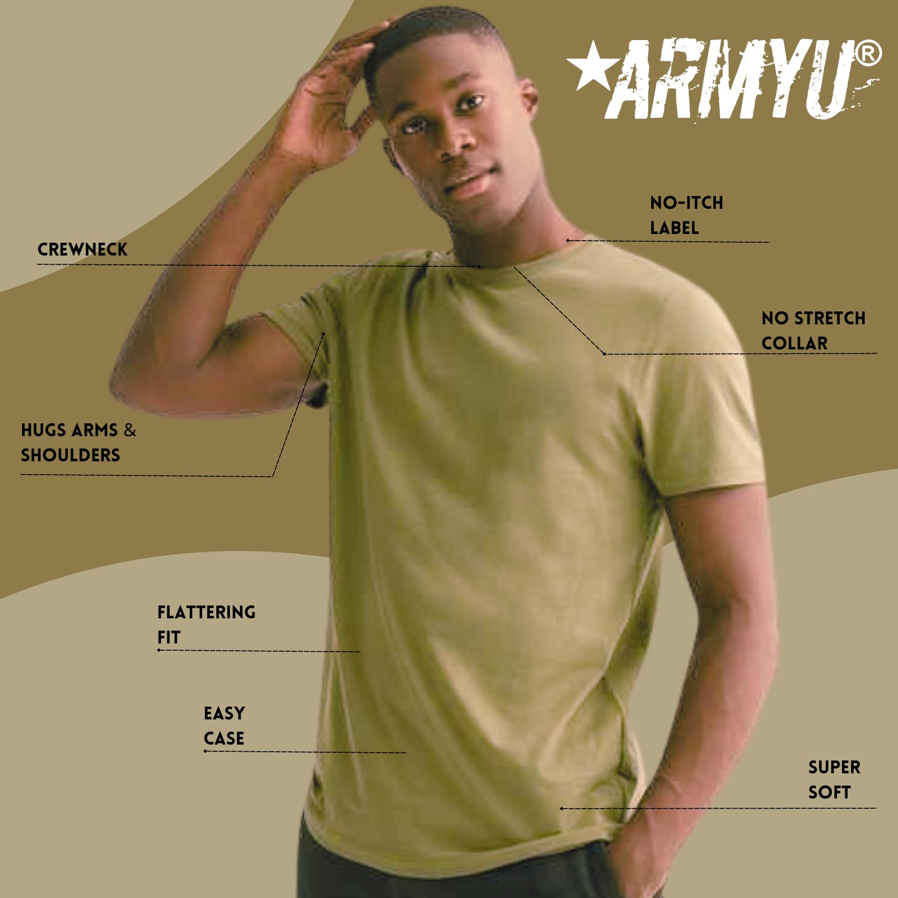 AR 670-1 Compliant Coyote Brown Military T-Shirts for Men - 6-Pack Poly-Cotton Blend OCP Scorpion W2 Uniform Approved - Perfect for Army Duty, Tactical Training & Outdoor Activities