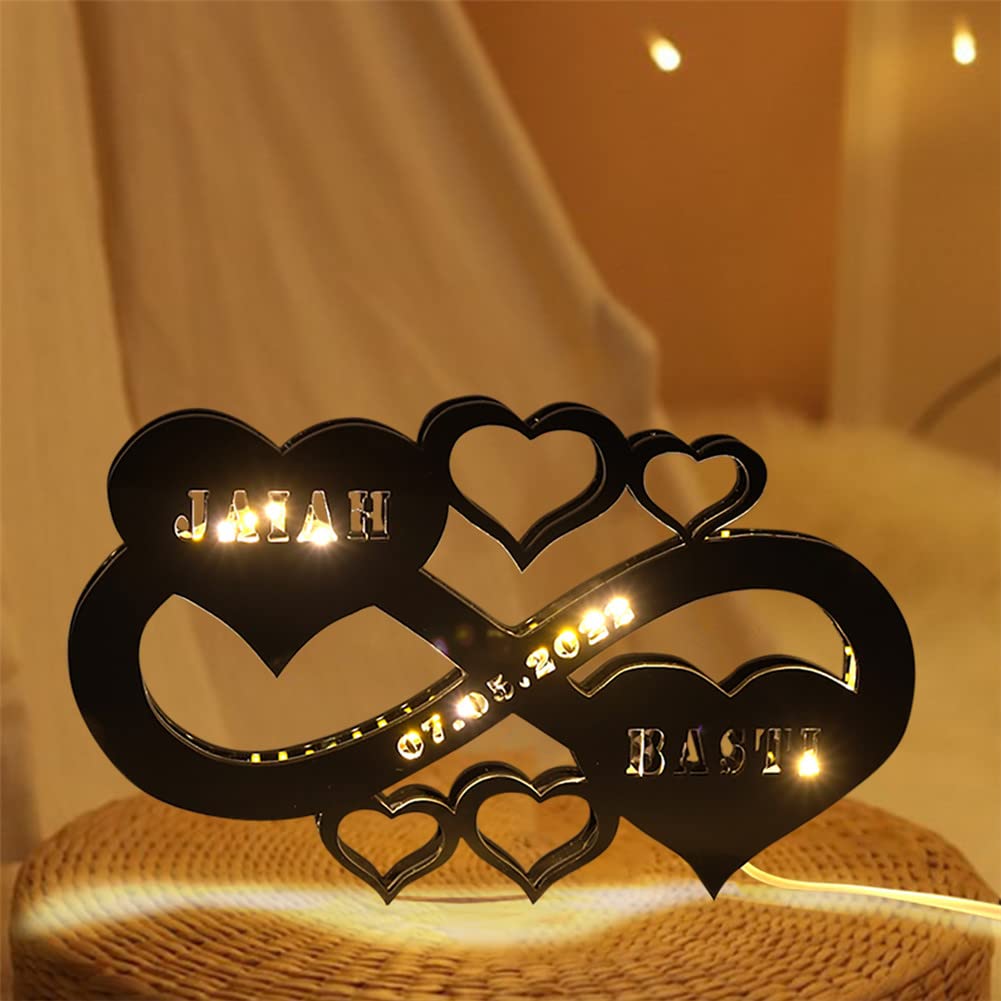 Custom Infinity I Love You LED Night Light - Personalized Wooden Engraved Name Wall Decor for Bedroom | Romantic Anniversary Wedding Gift for Couples | Perfect for Valentine's Day, Home Decor & Romantic Surprises