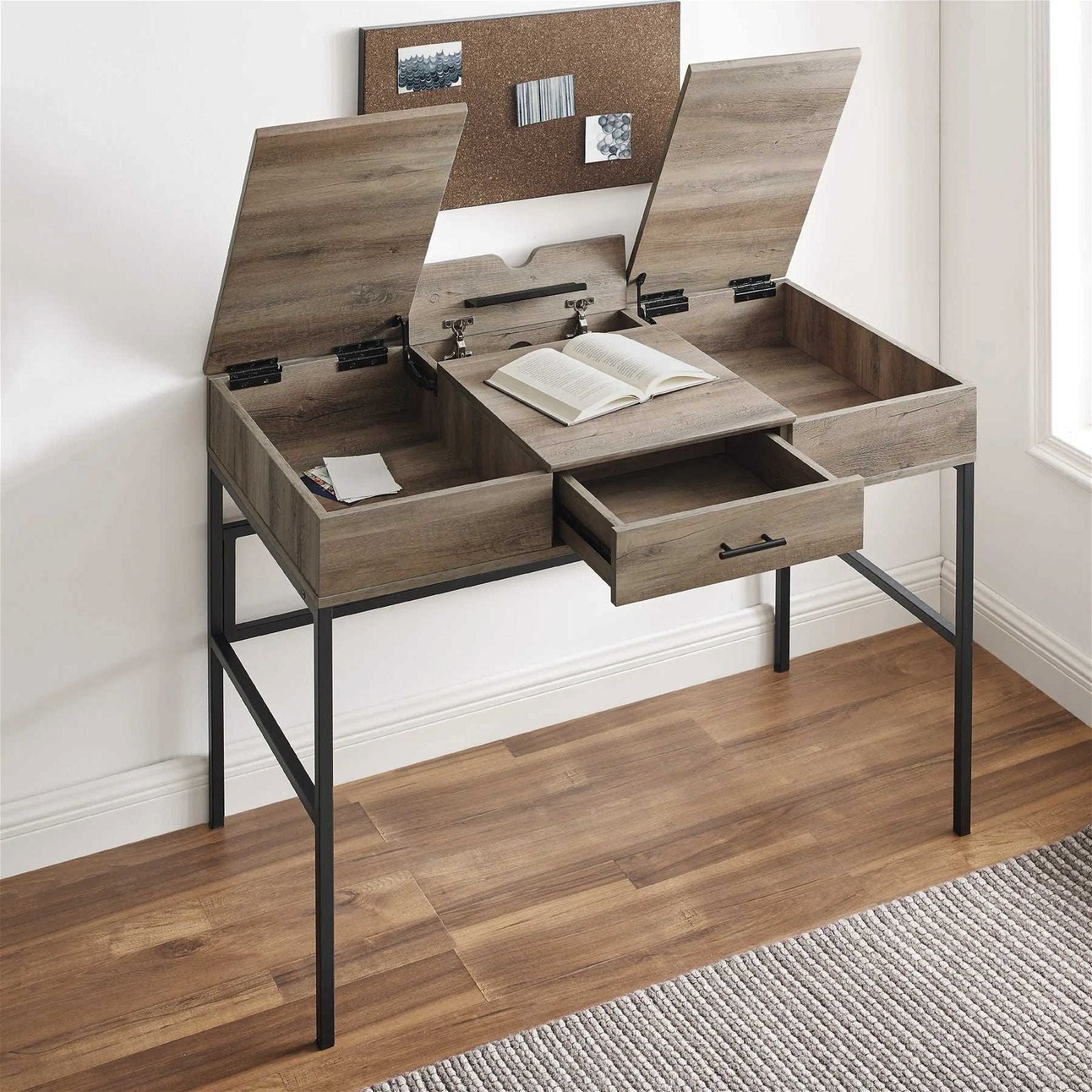 Urban Style ADEPT Modern Desk in Rustic Oak Finish - Perfect for Home Office, Study Room & Contemporary Workspace